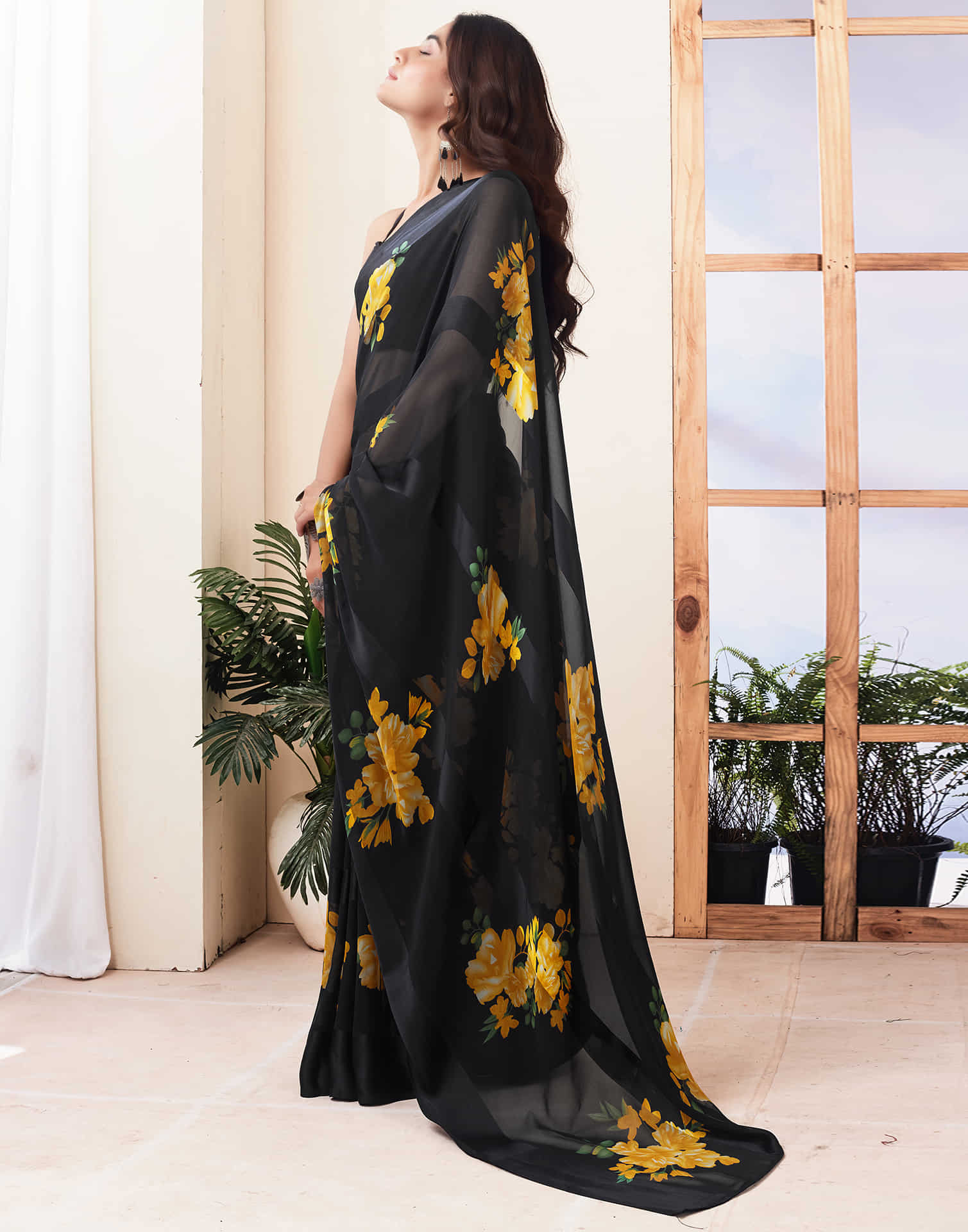 Black Printed Georgette Saree