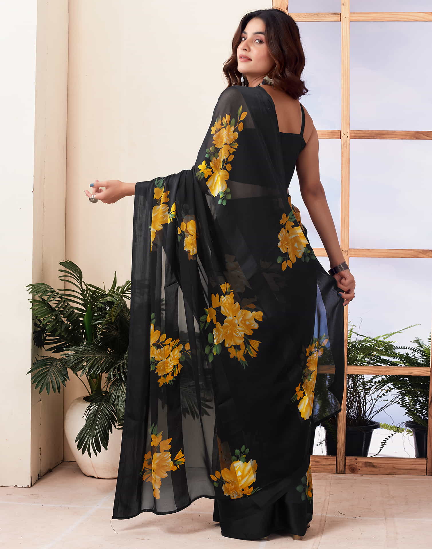 Black Printed Georgette Saree