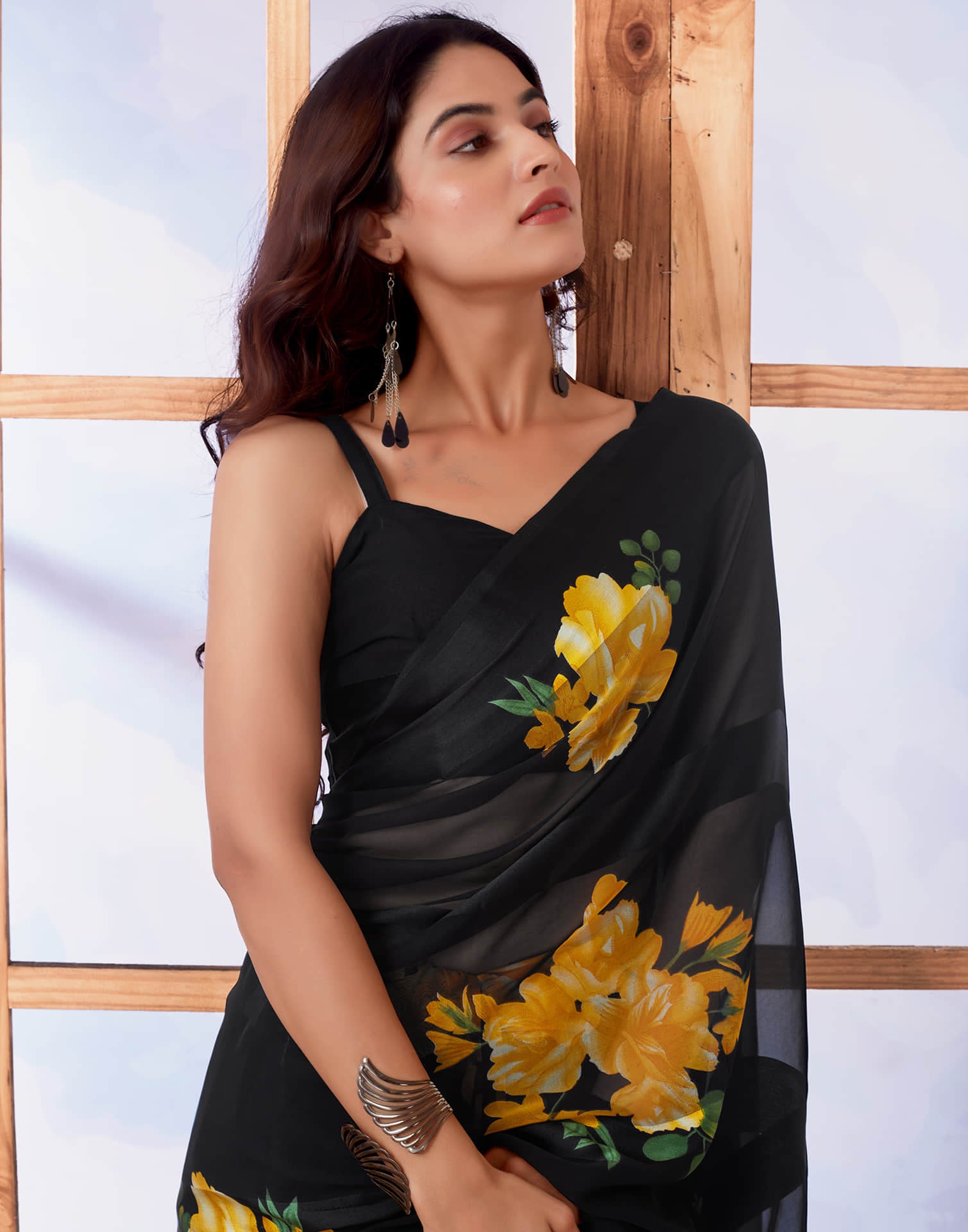 Black Printed Georgette Saree