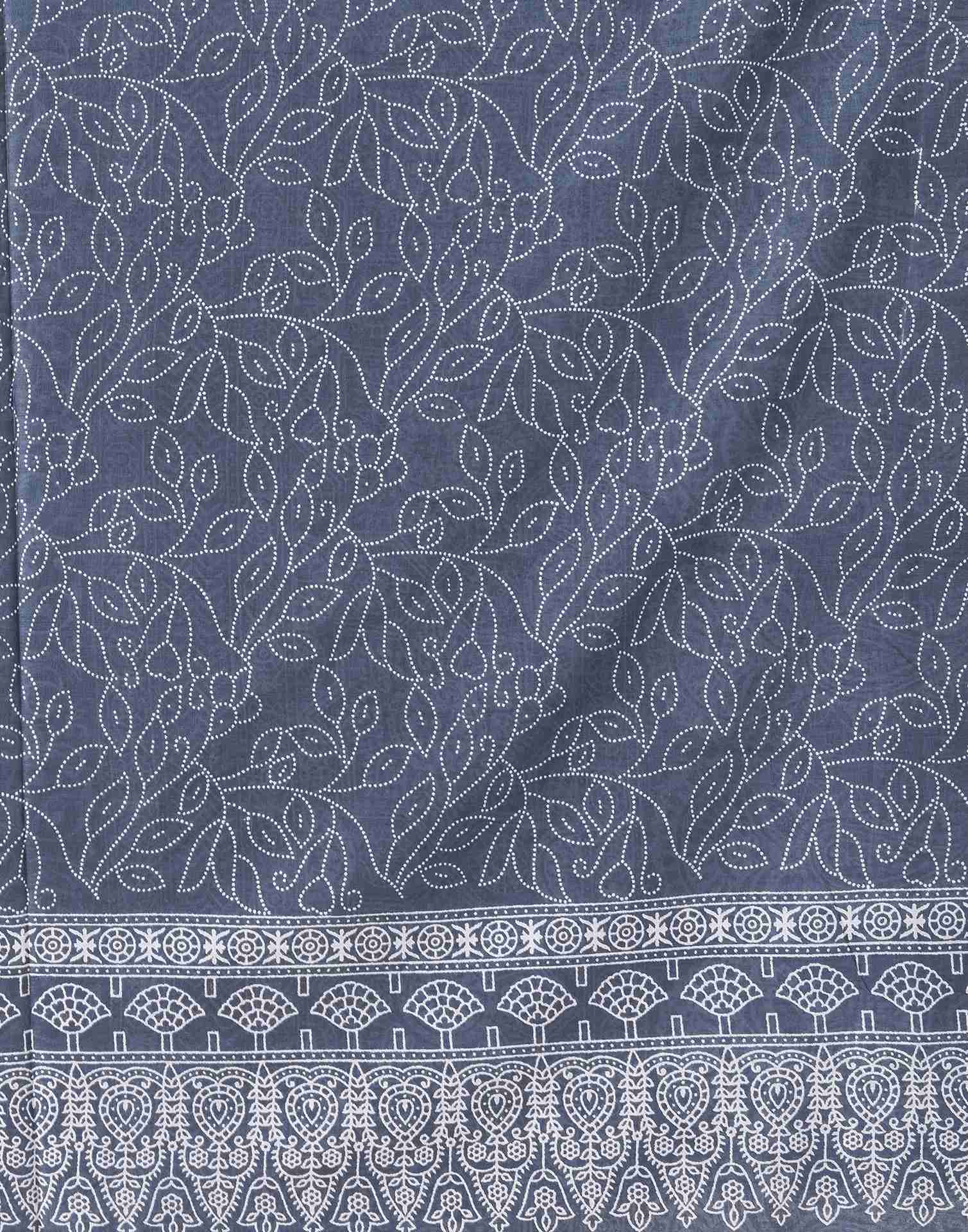 Dusty Blue Cotton Printed Saree
