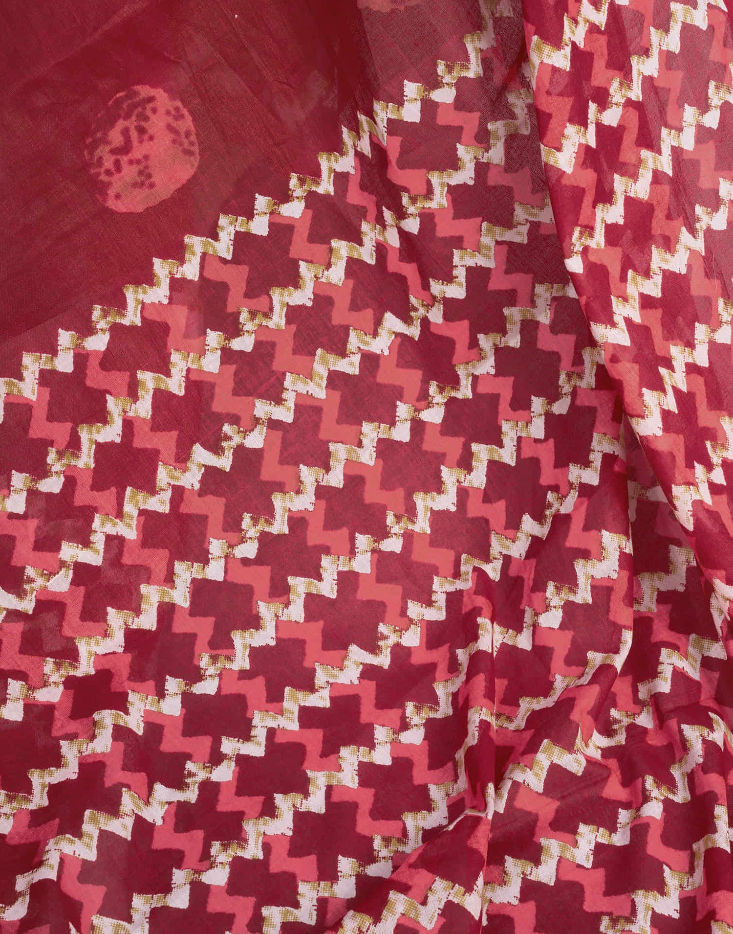 Ready To Wear Dark Red Cotton Printed Saree