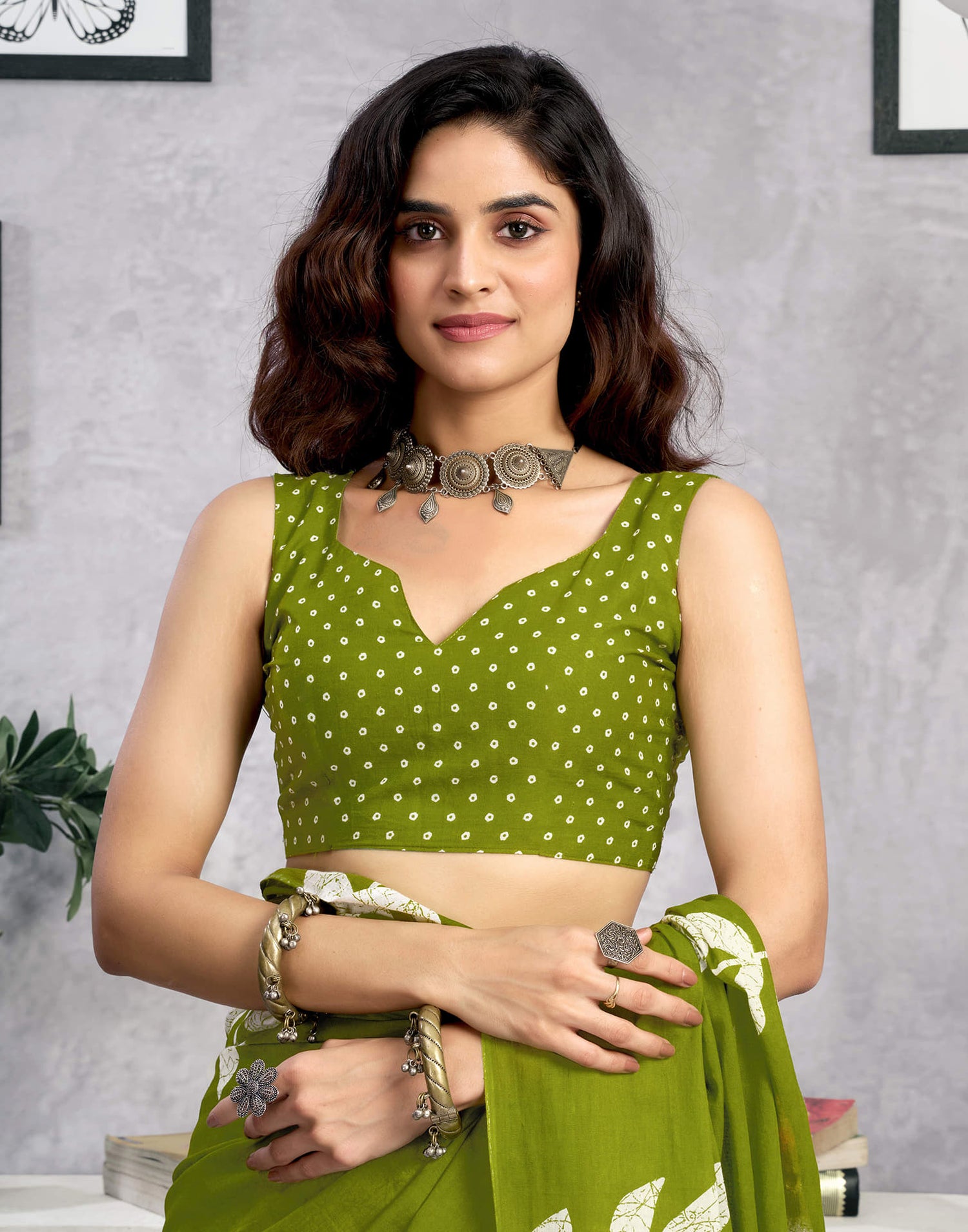Ready To Wear Green Cotton Printed Saree