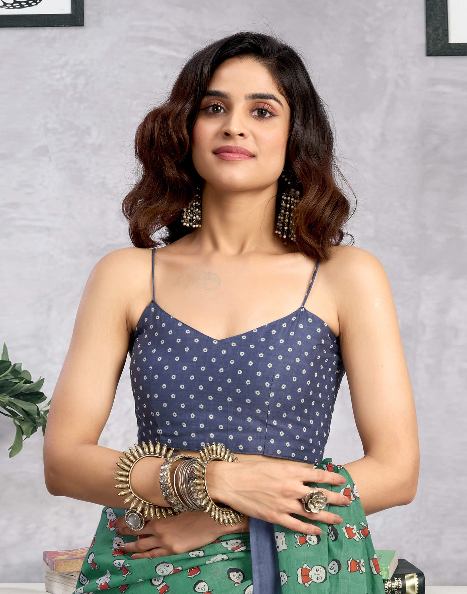 Ready To Wear Dusty Teal Green Cotton Printed Saree