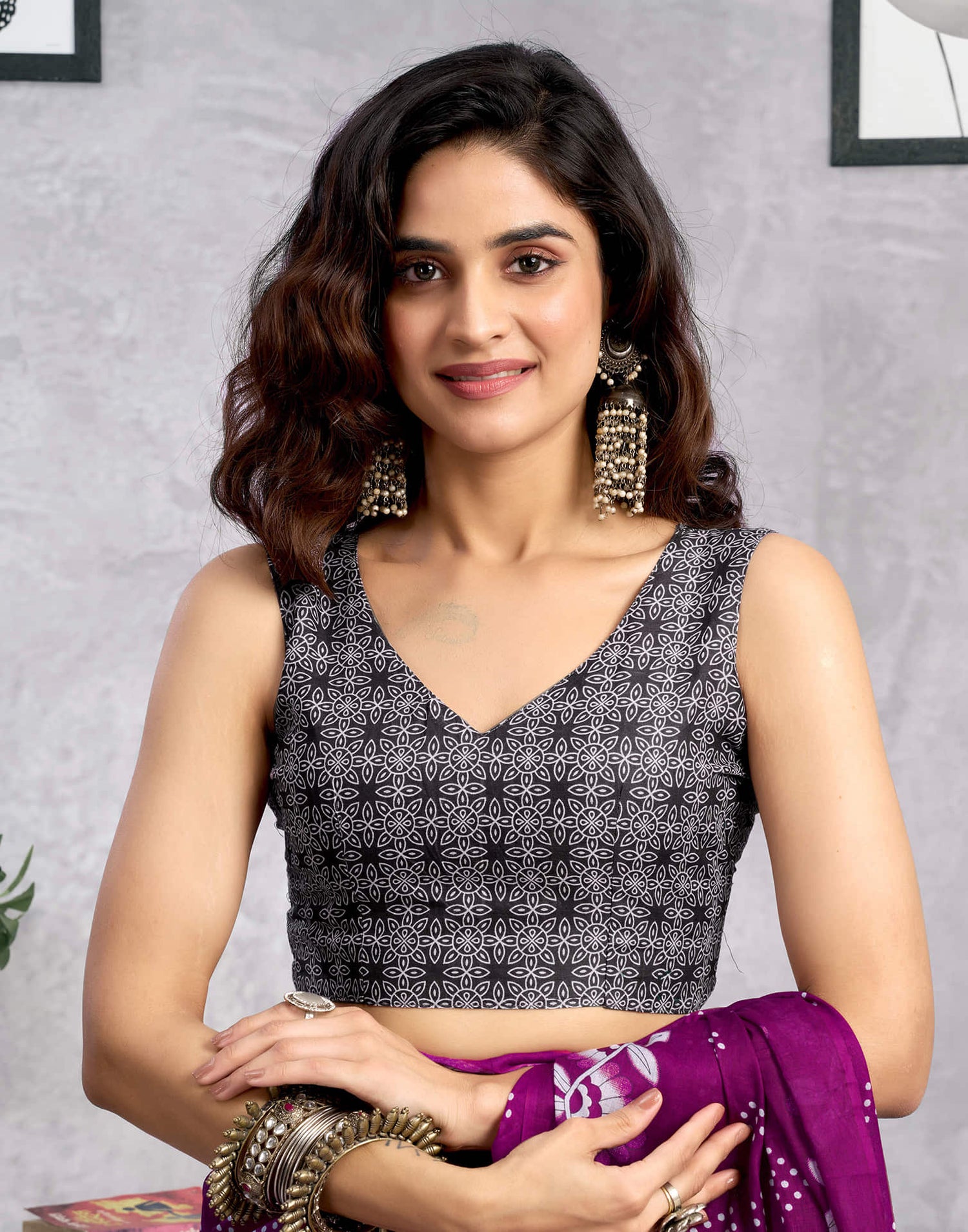 Ready To Wear Wine Cotton Printed Saree