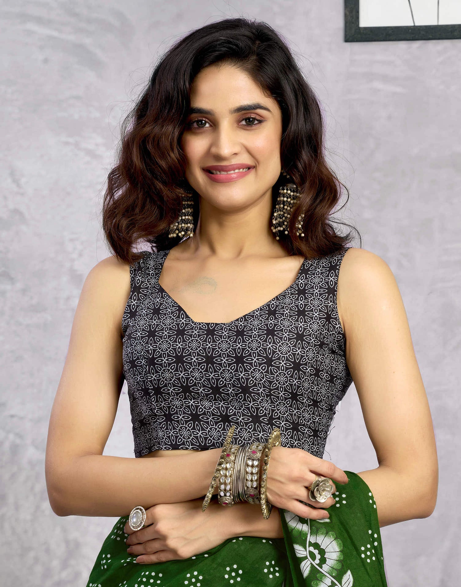 Ready To Wear Green Cotton Printed Saree