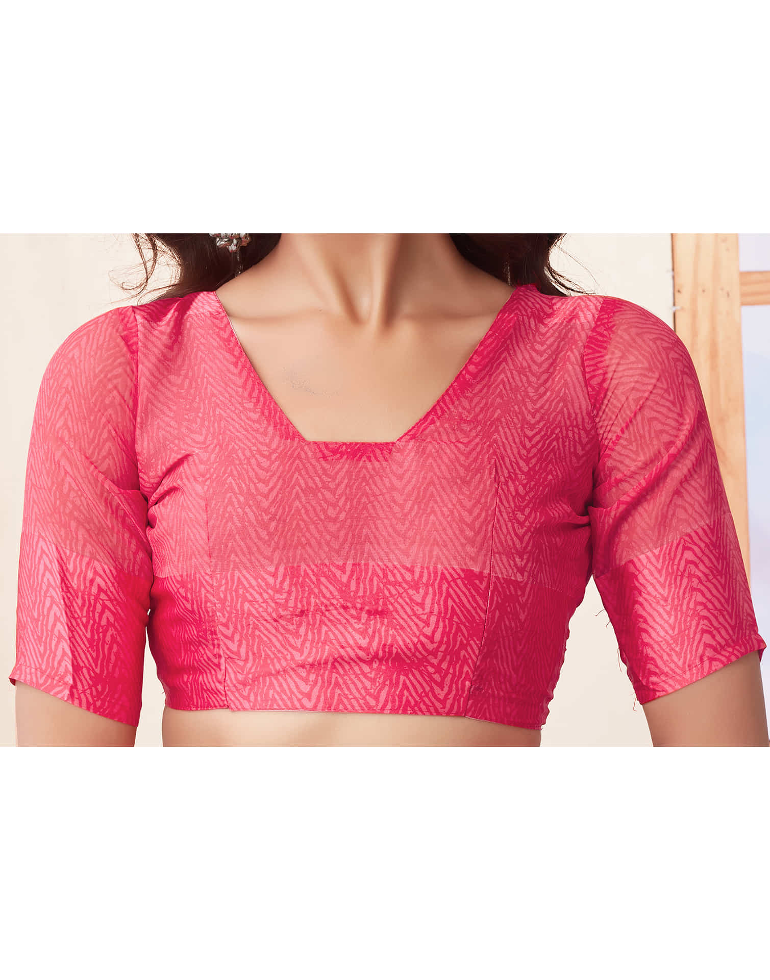 Rose Pink Geometric Printed Georgette Saree