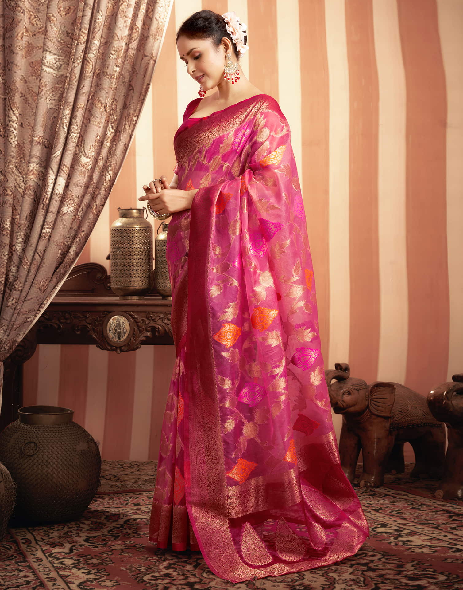 Light Pink Organza Jacquard Woven Saree
