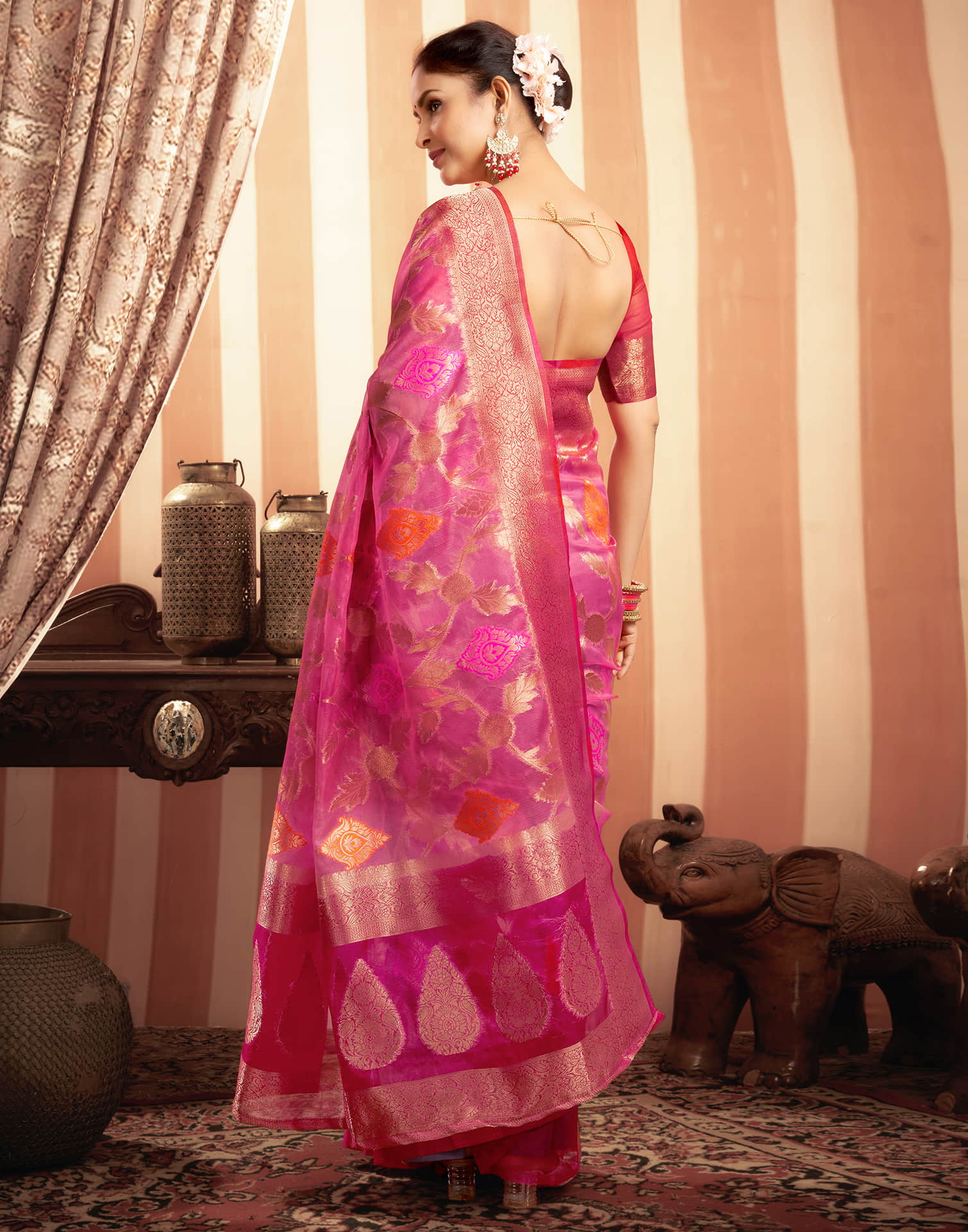 Light Pink Organza Jacquard Woven Saree