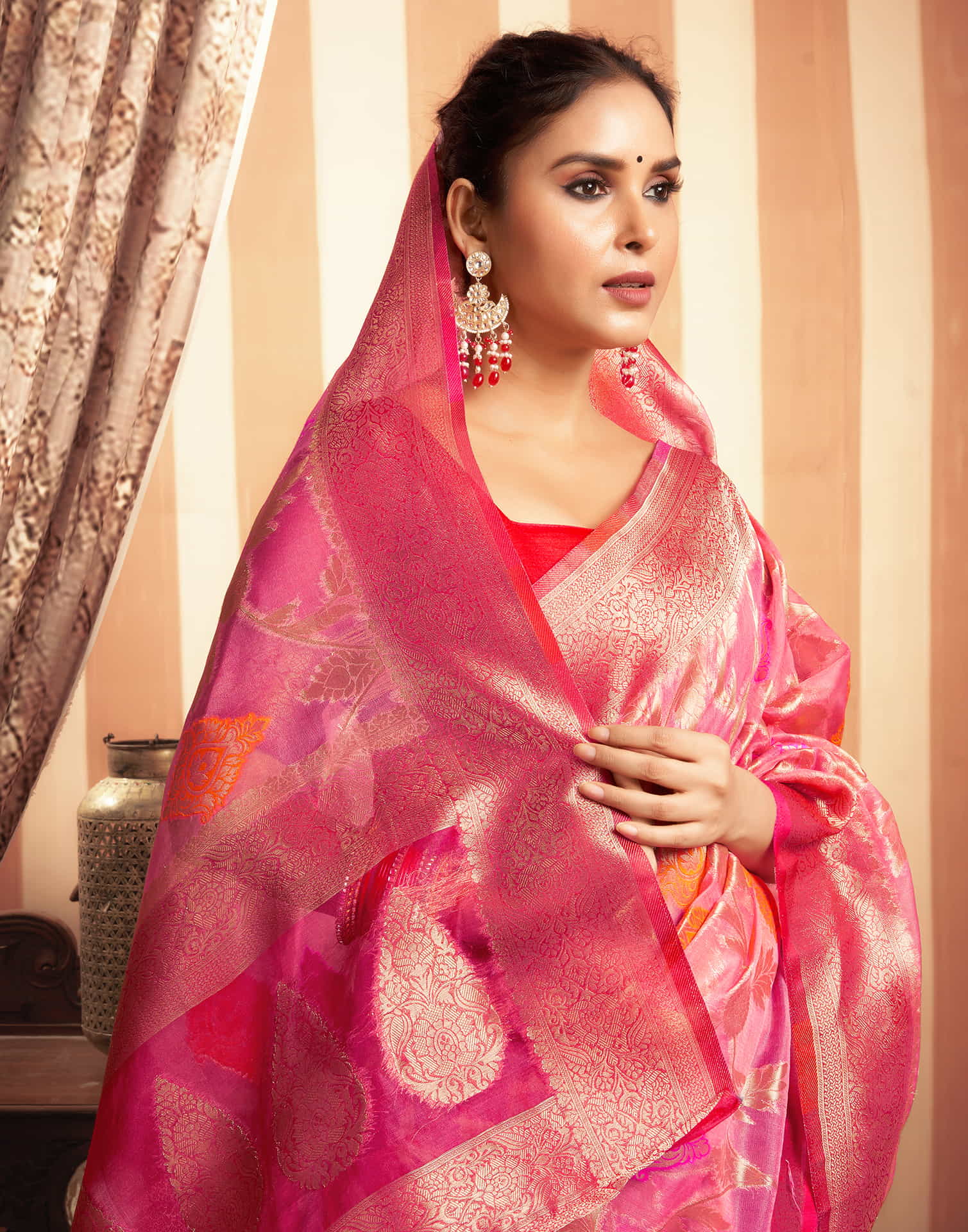 Light Pink Organza Jacquard Woven Saree