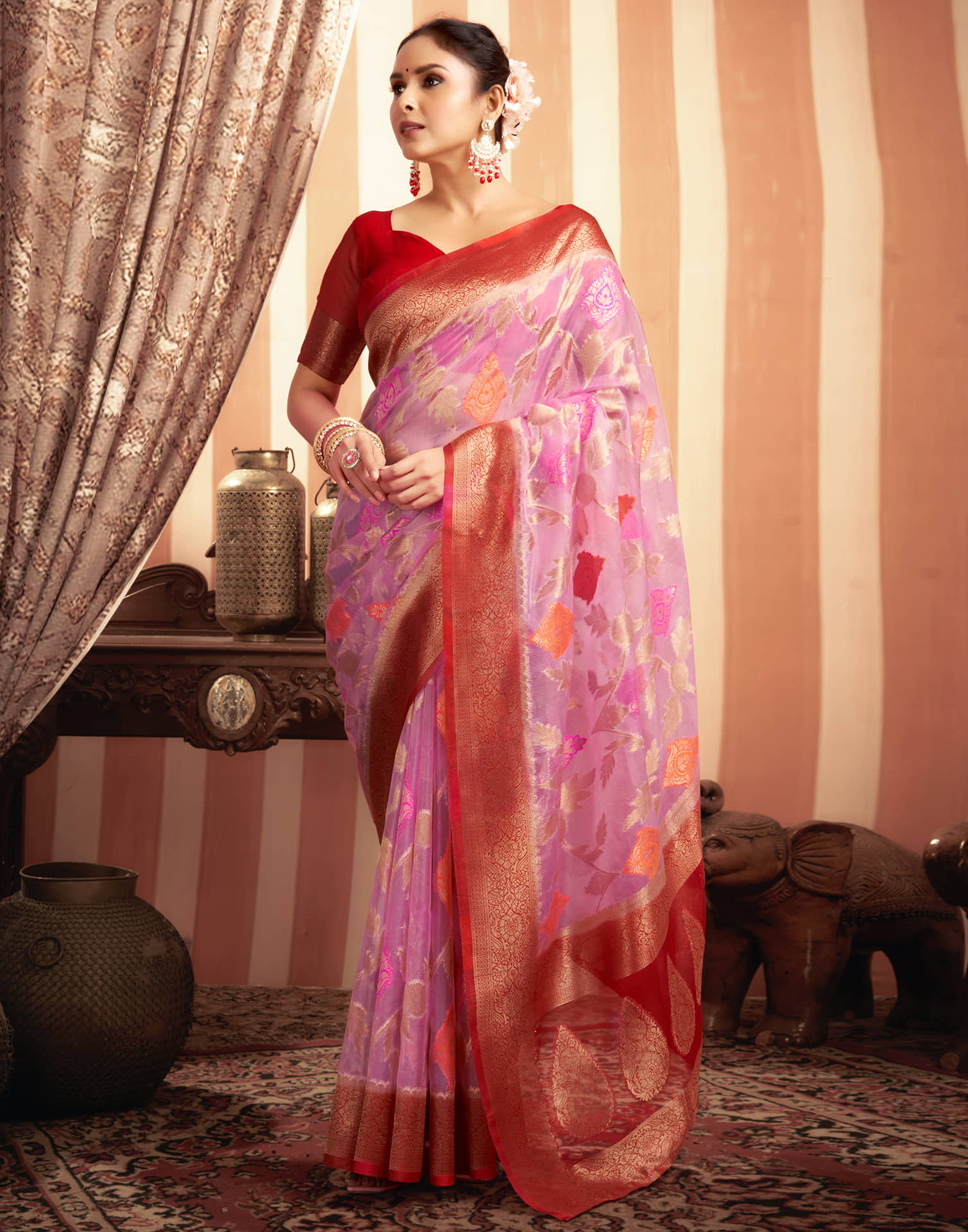 Light Purple Organza Jacquard Woven Saree