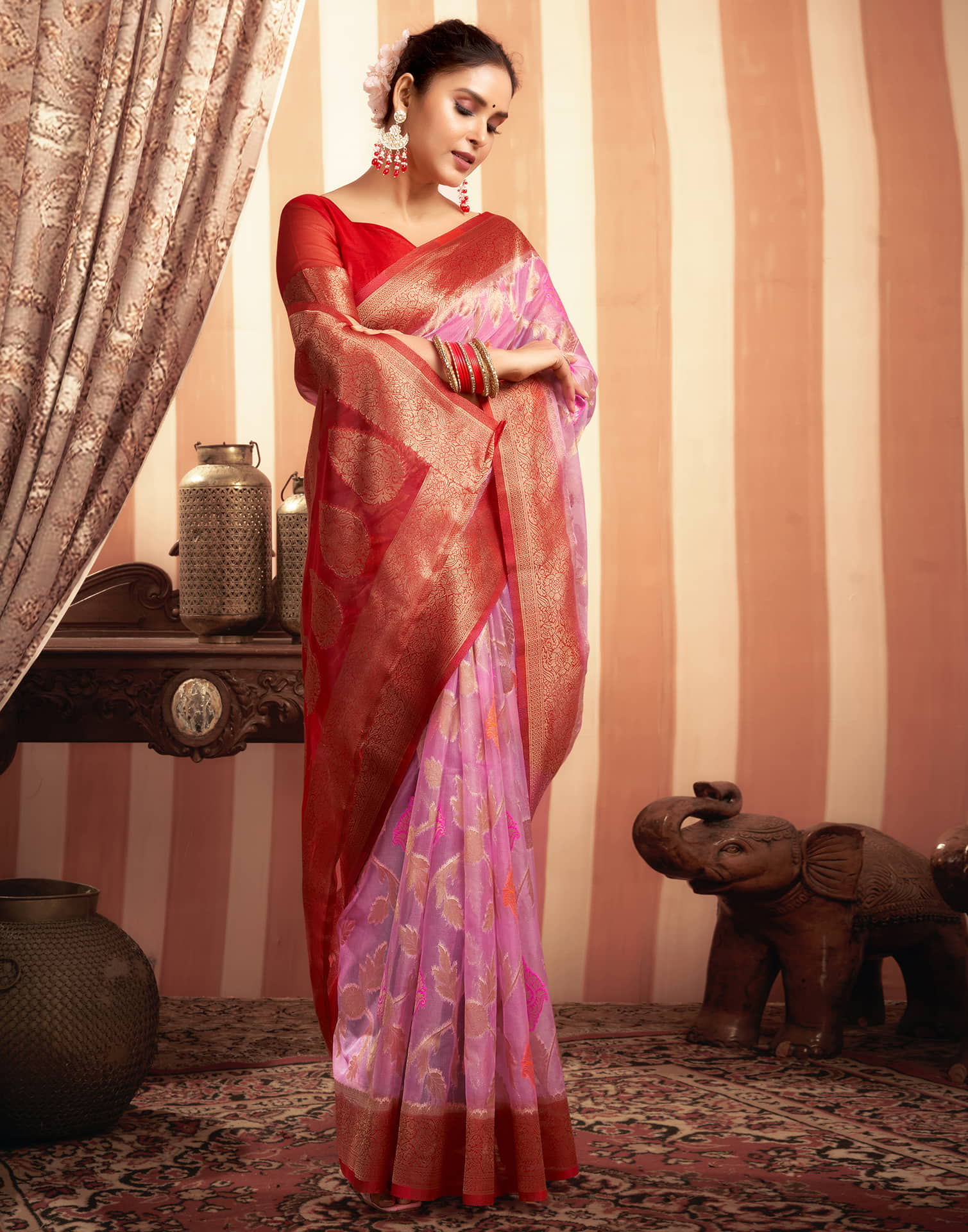 Light Purple Organza Jacquard Woven Saree