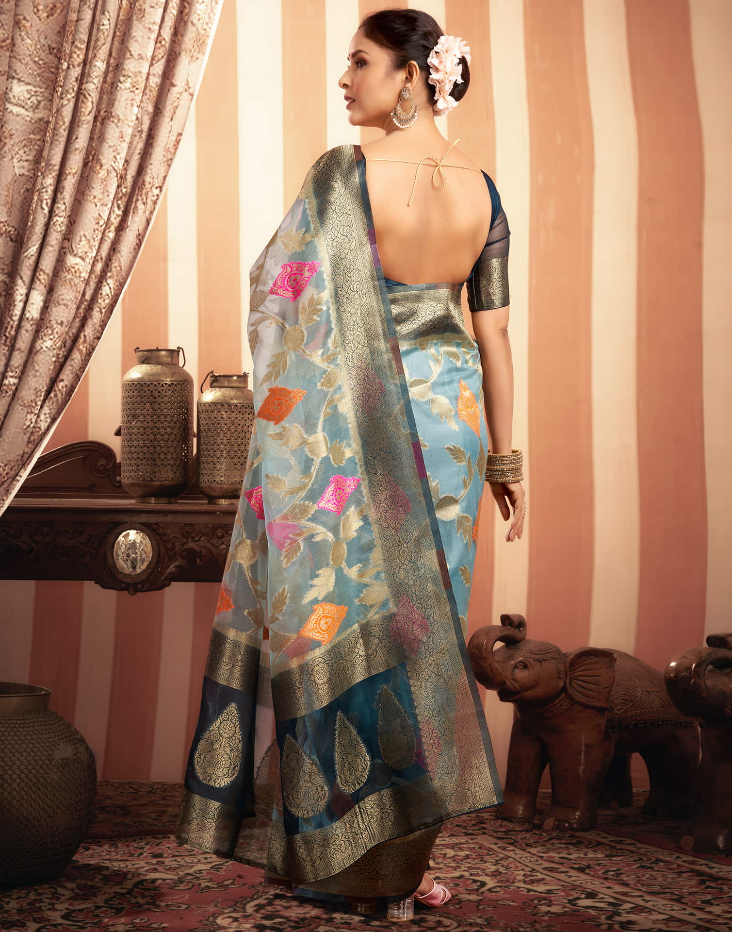 Light Blue Organza Jacquard Woven Saree
