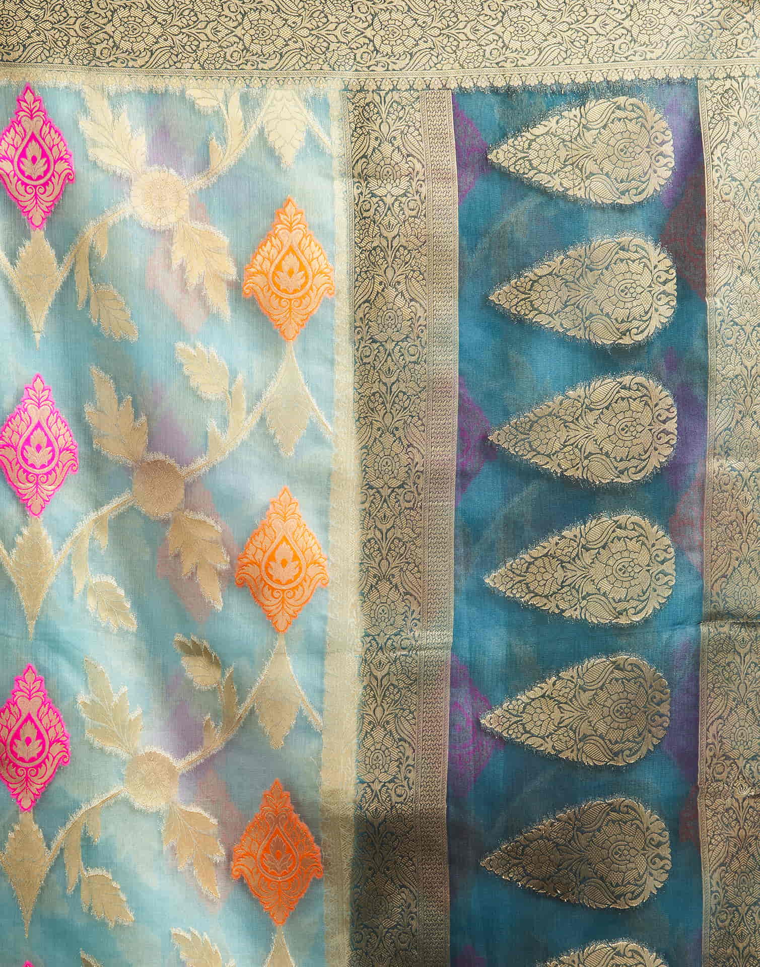 Light Blue Organza Jacquard Woven Saree
