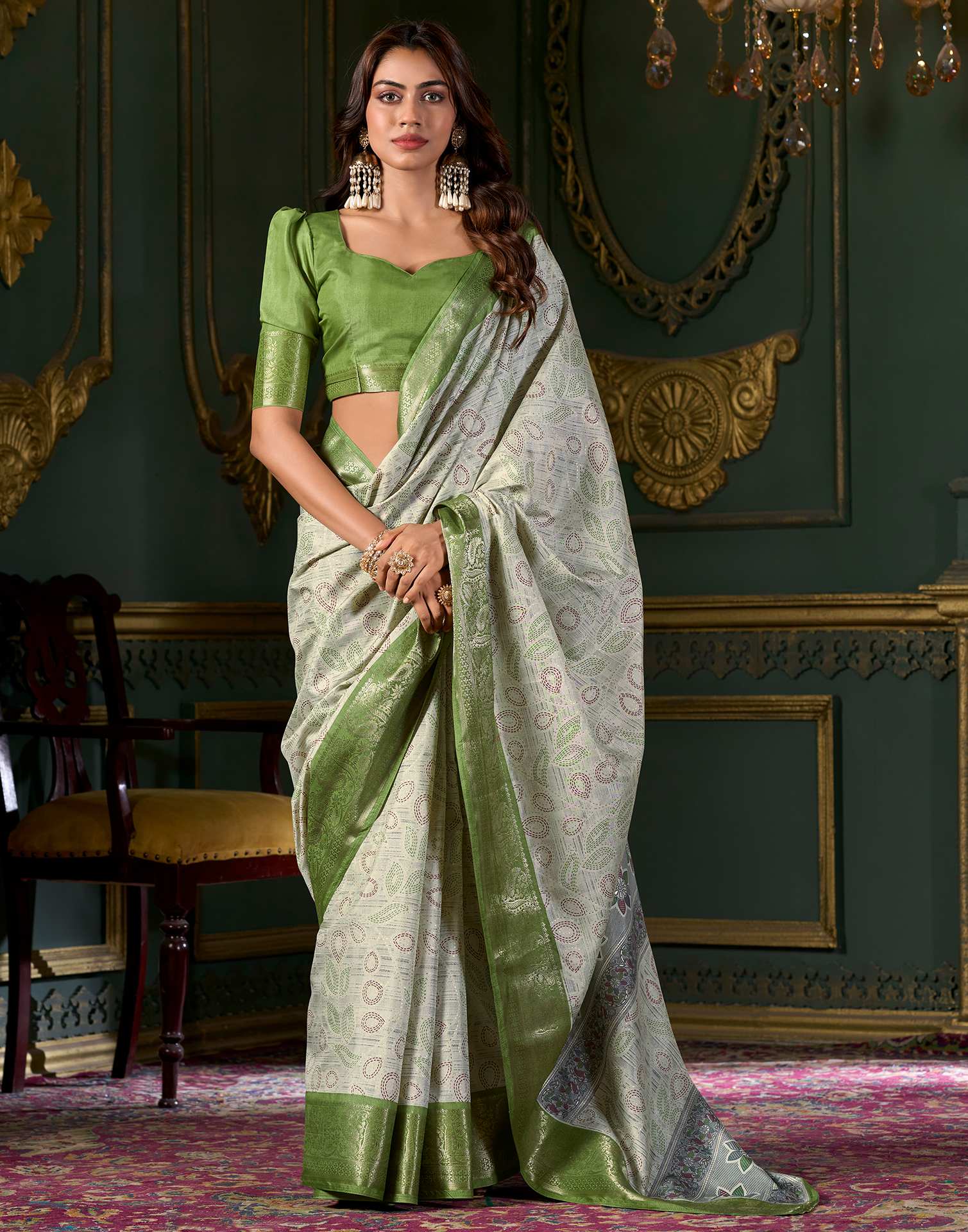 Light Green Printed Silk Saree
