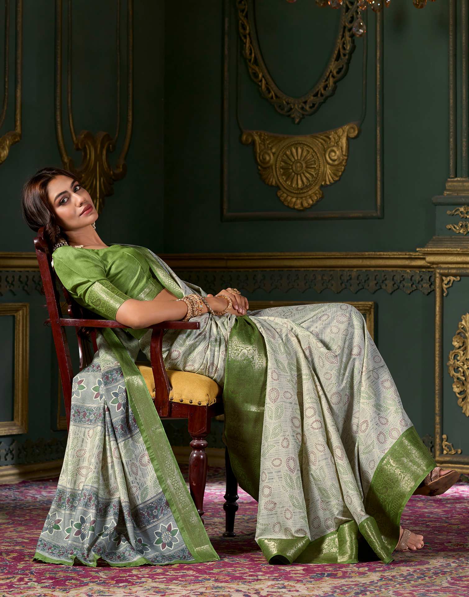 Light Green Printed Silk Saree