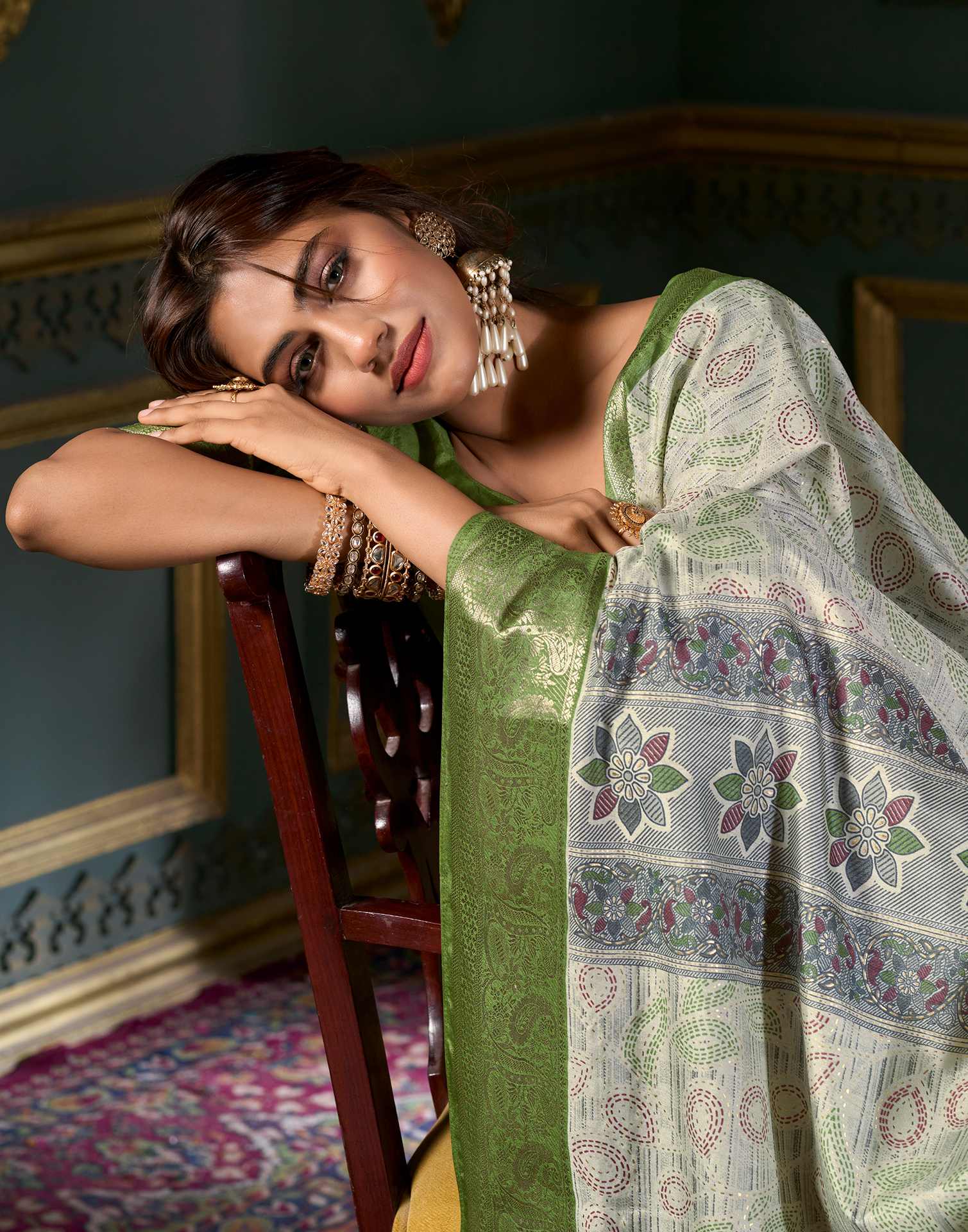 Light Green Printed Silk Saree