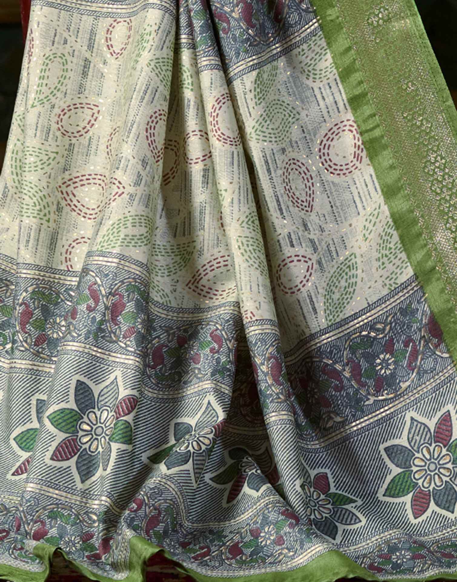 Light Green Printed Silk Saree