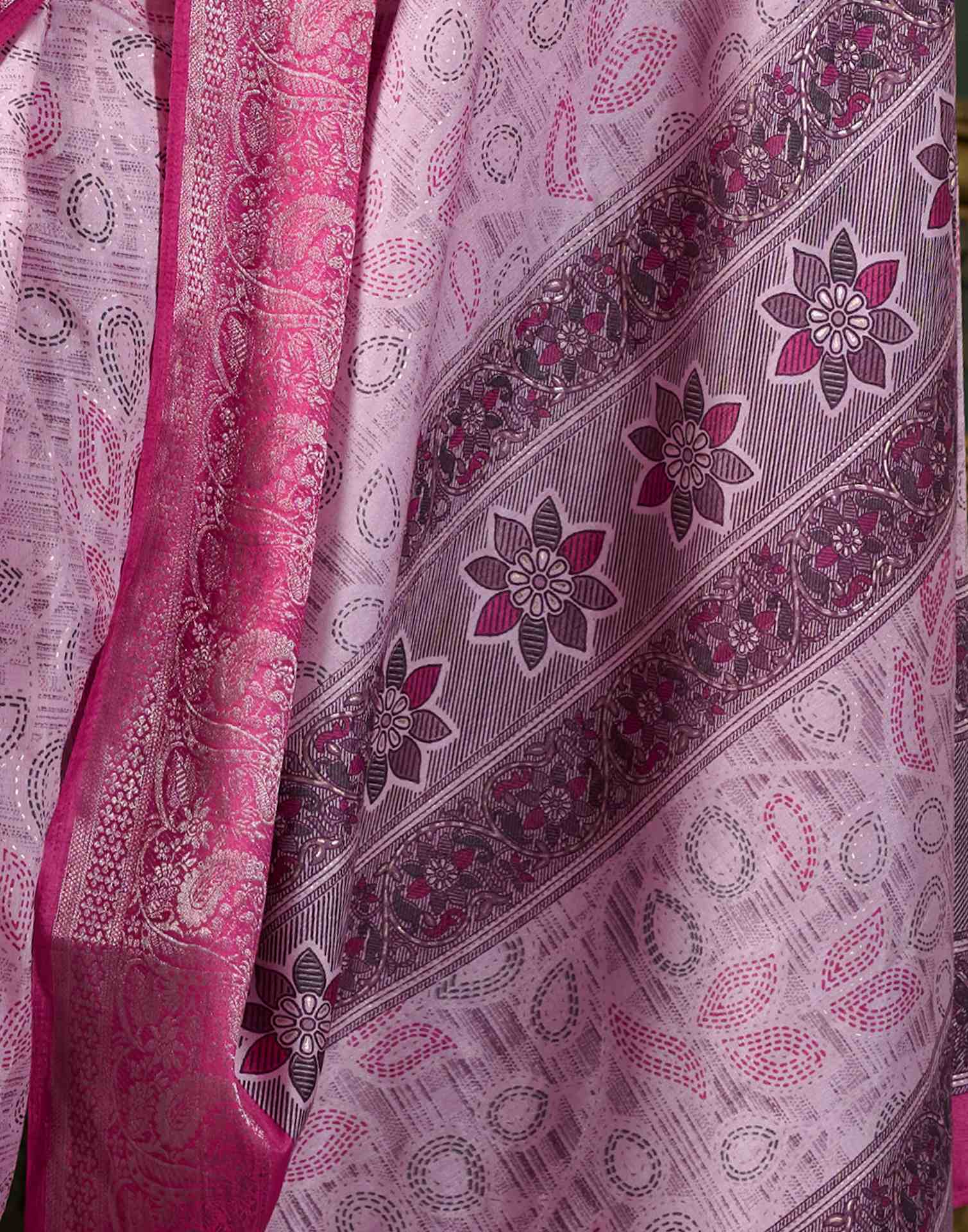 Light Pink Printed Silk Saree
