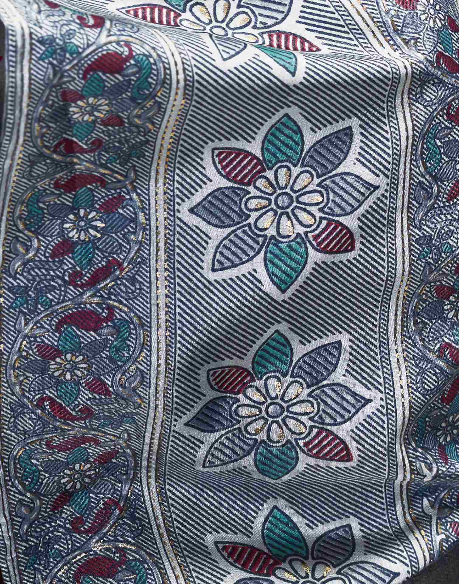 Light Grey Printed Silk Saree