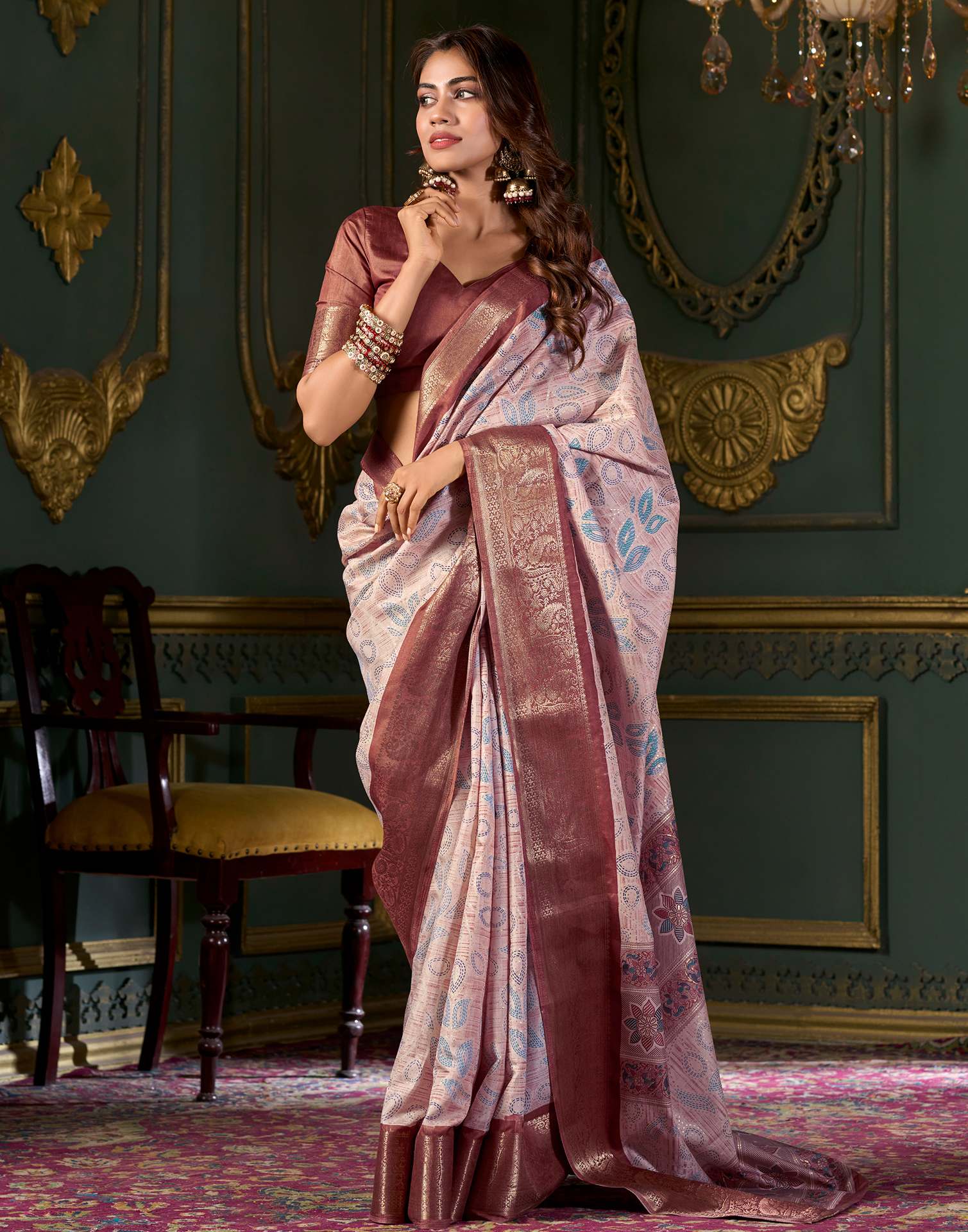 Soft Pink Printed Silk Saree