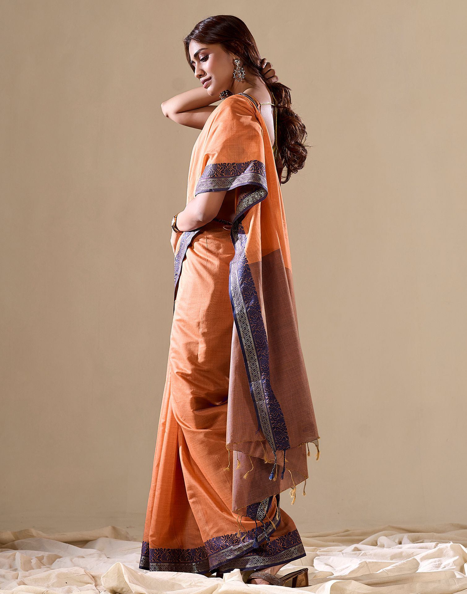 Light Orange Haldloom Cotton Saree