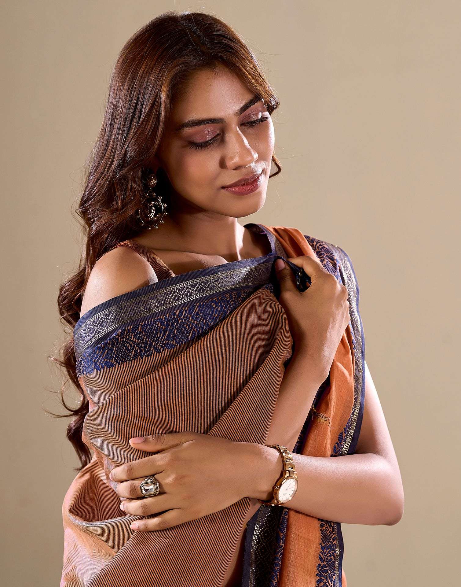 Light Orange Haldloom Cotton Saree