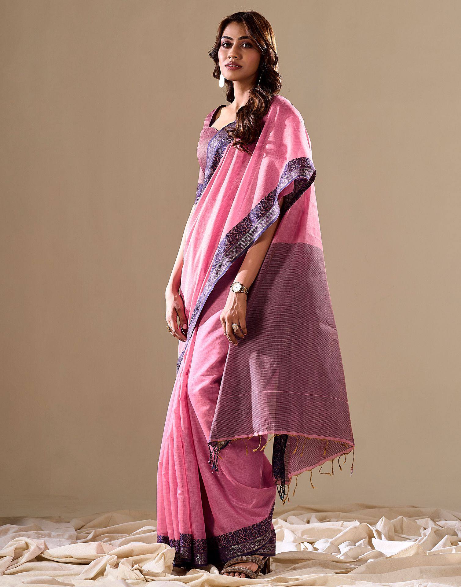 Pink Handloom Cotton Saree
