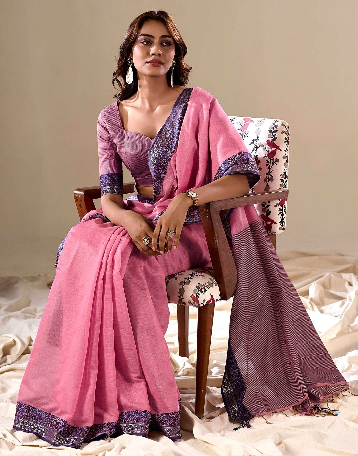 Pink Handloom Cotton Saree