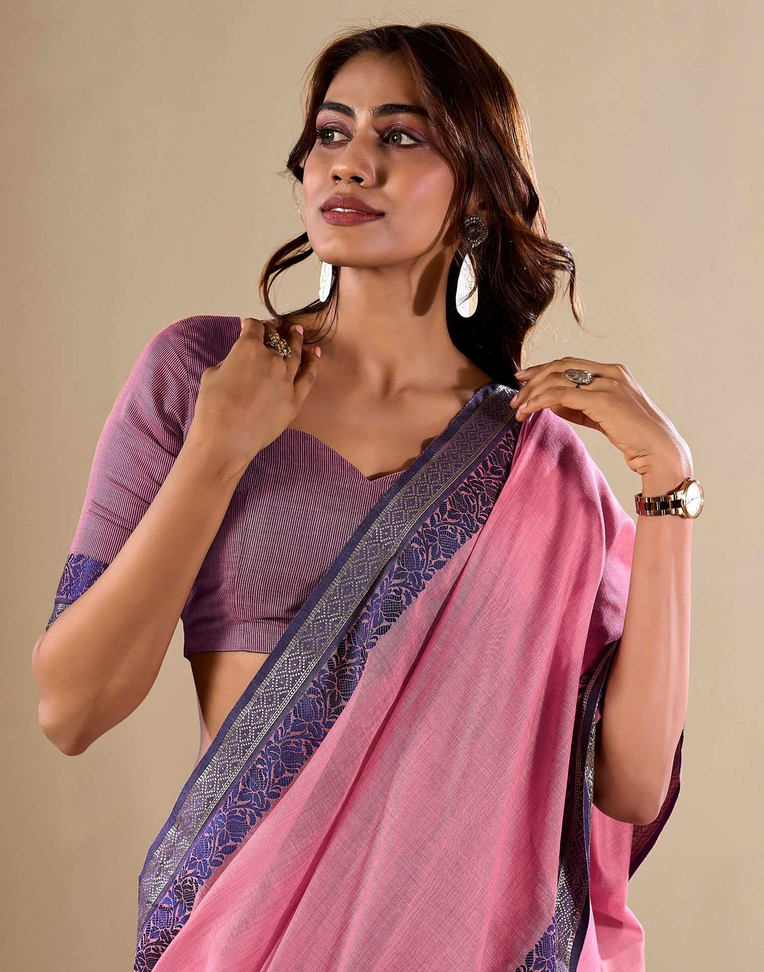 Pink Handloom Cotton Saree