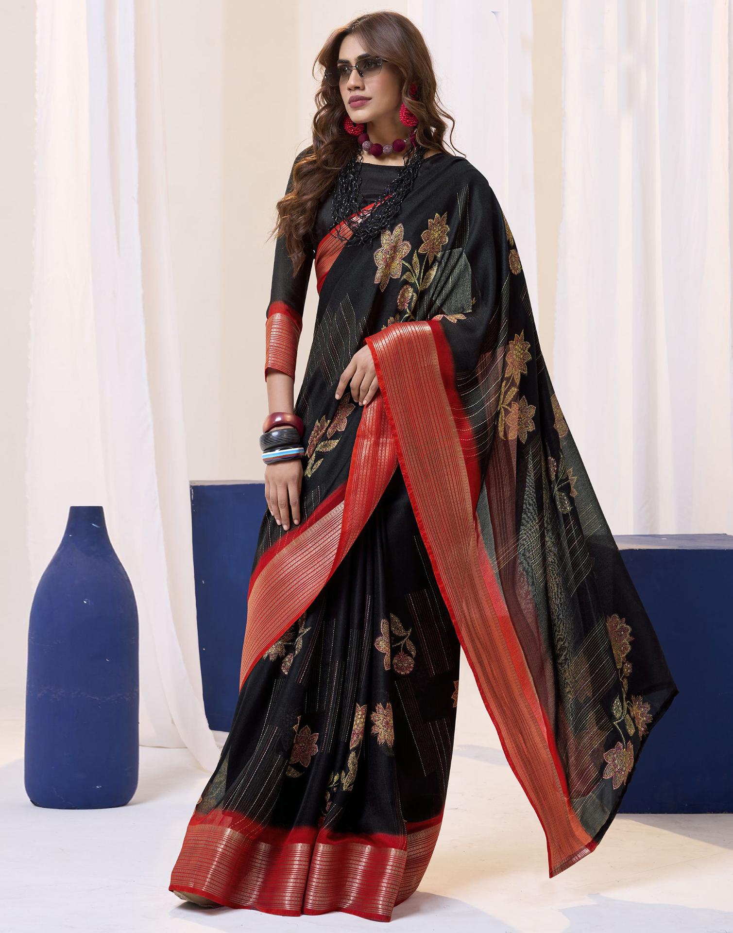 Black Floral Printed Georgette Saree