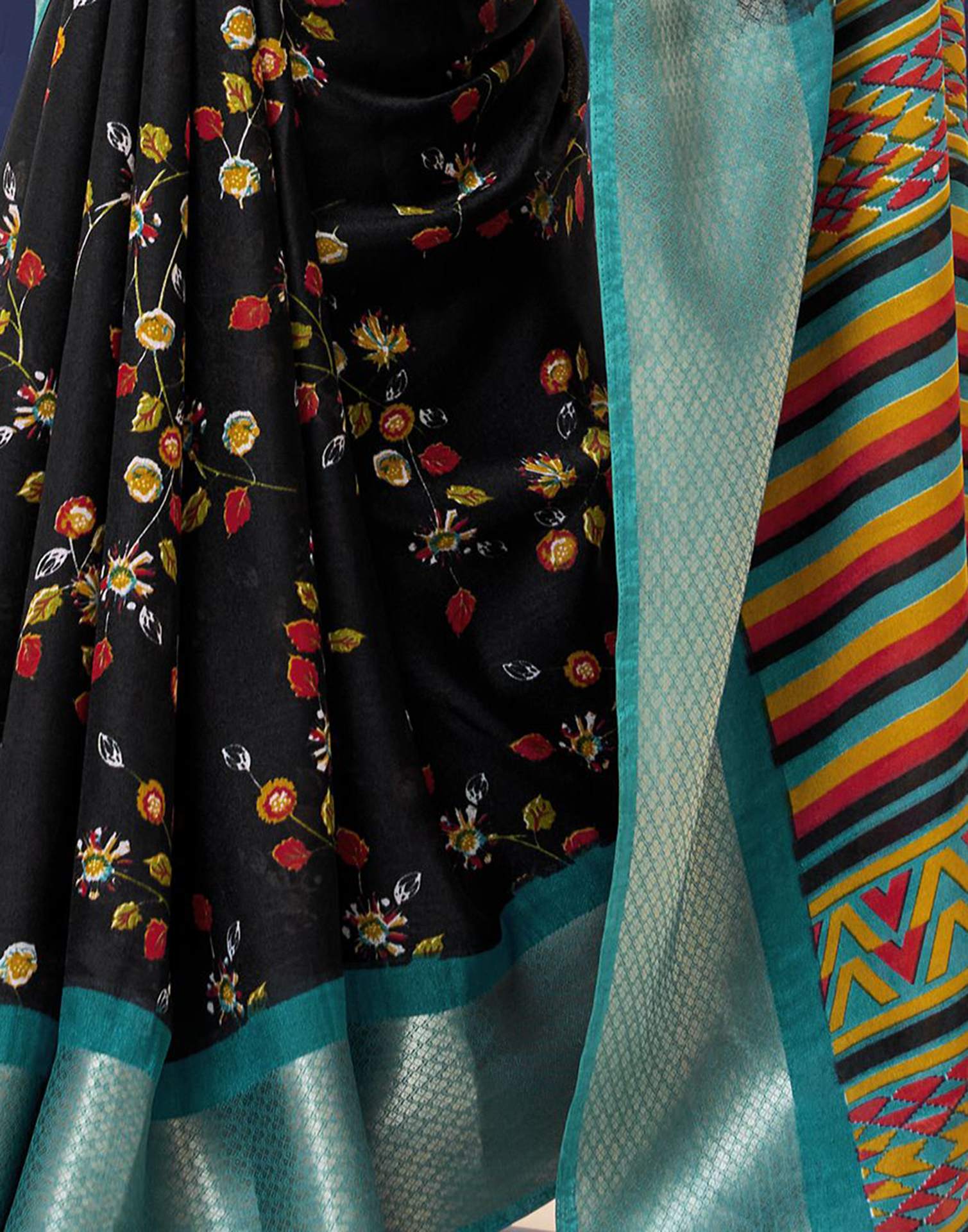 Black Floral Printed Georgette Saree