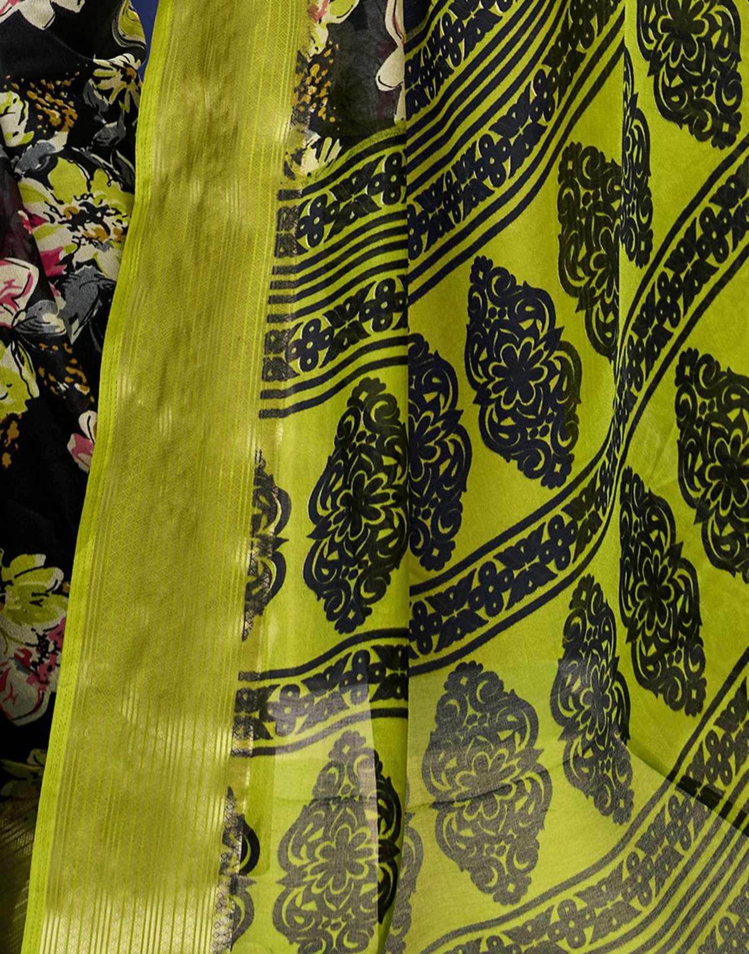 Black Floral Printed Georgette Saree