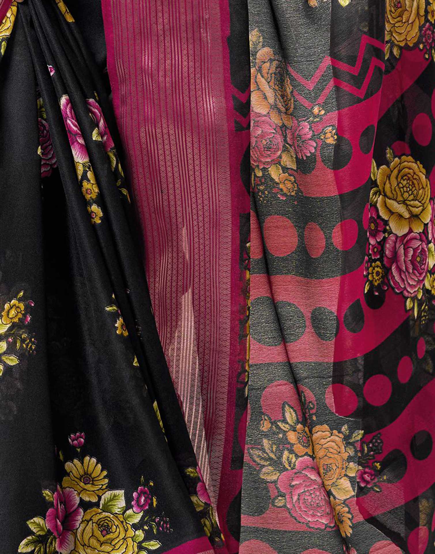 Black Floral Printed Georgette Saree