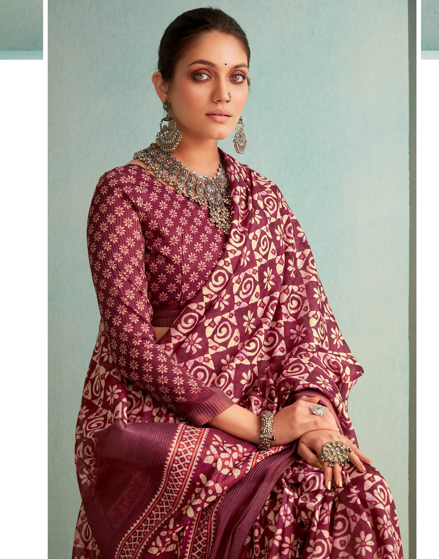 Wine Printed Silk Saree