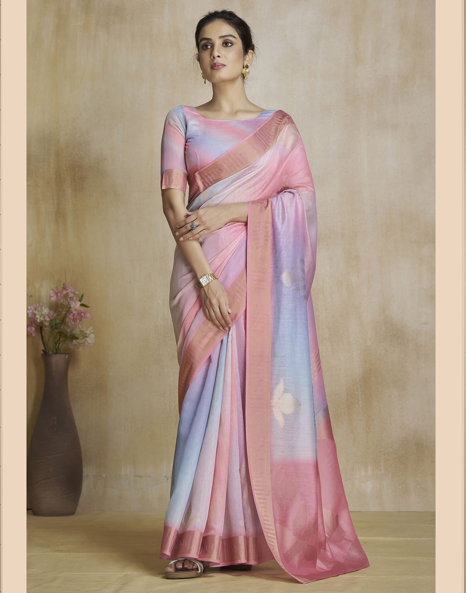Multicoloured Silk Printed Saree