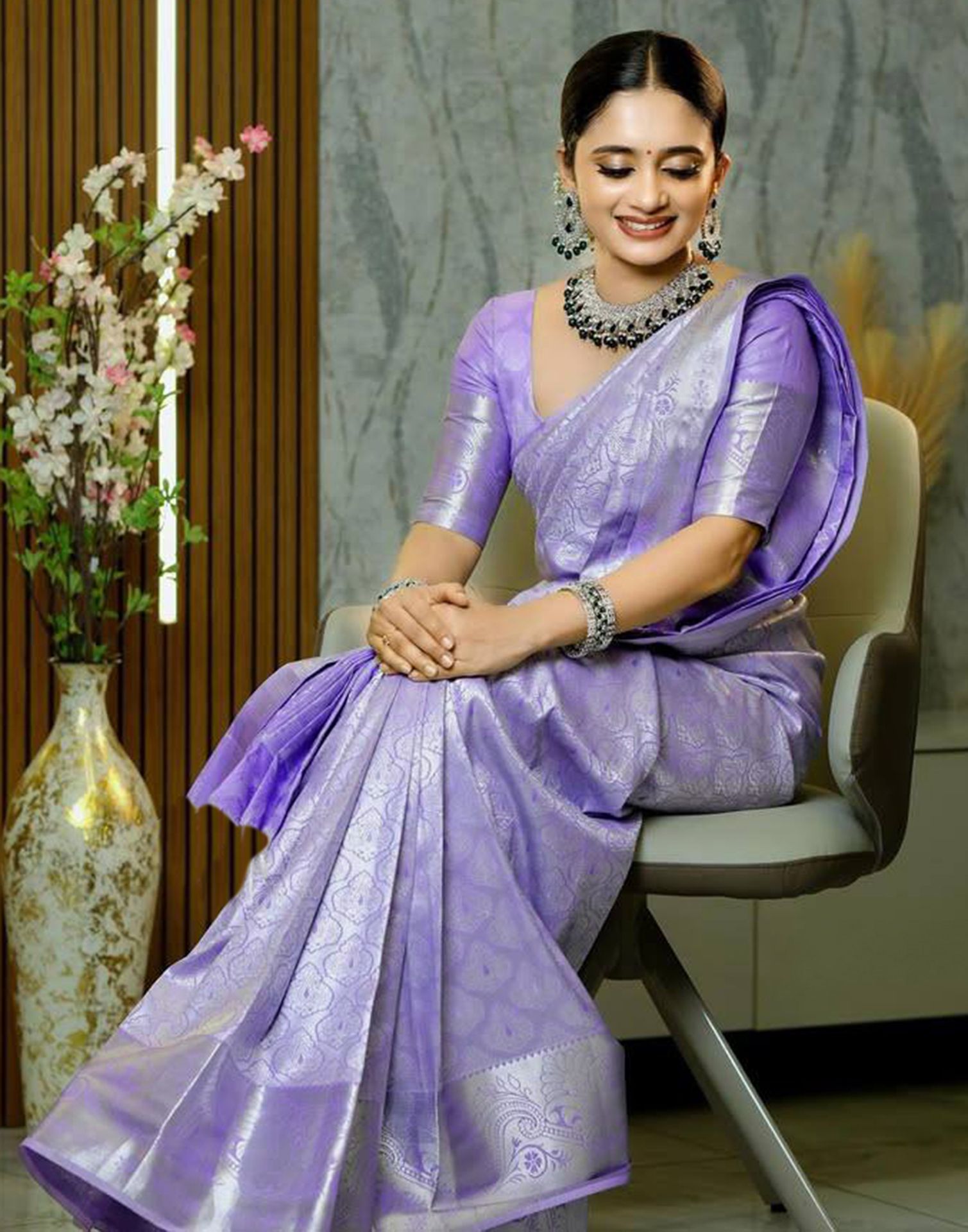 Light Purple Jacquard Silk Saree