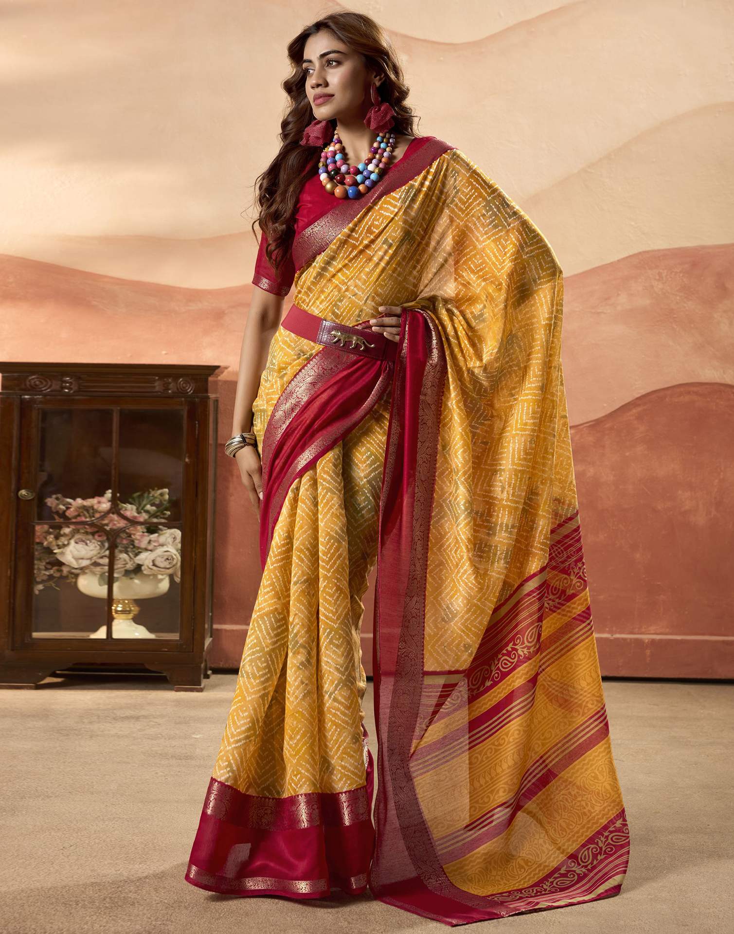 Yellow Printed Cotton Saree