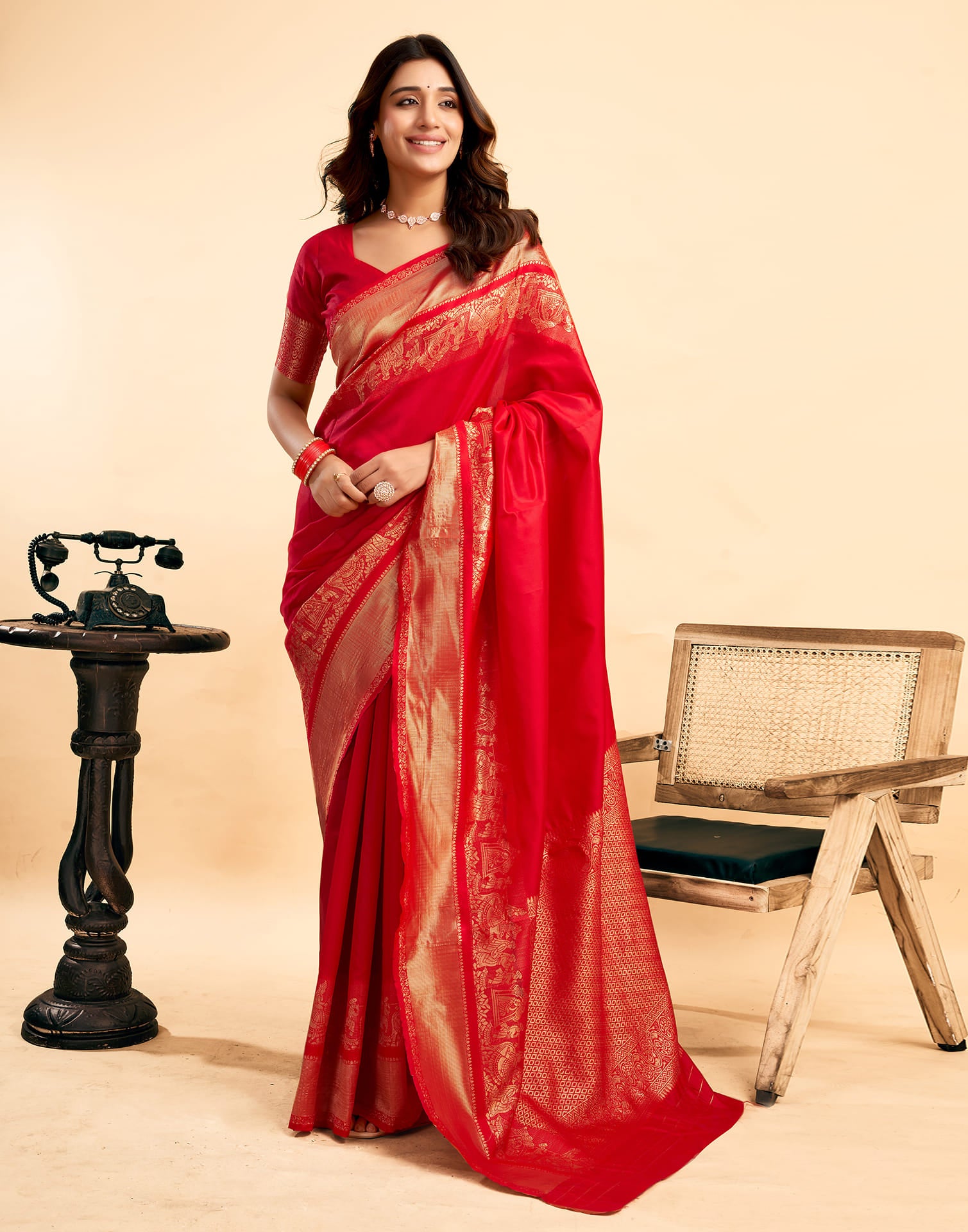 Red Silk Woven Kanjivaram Saree