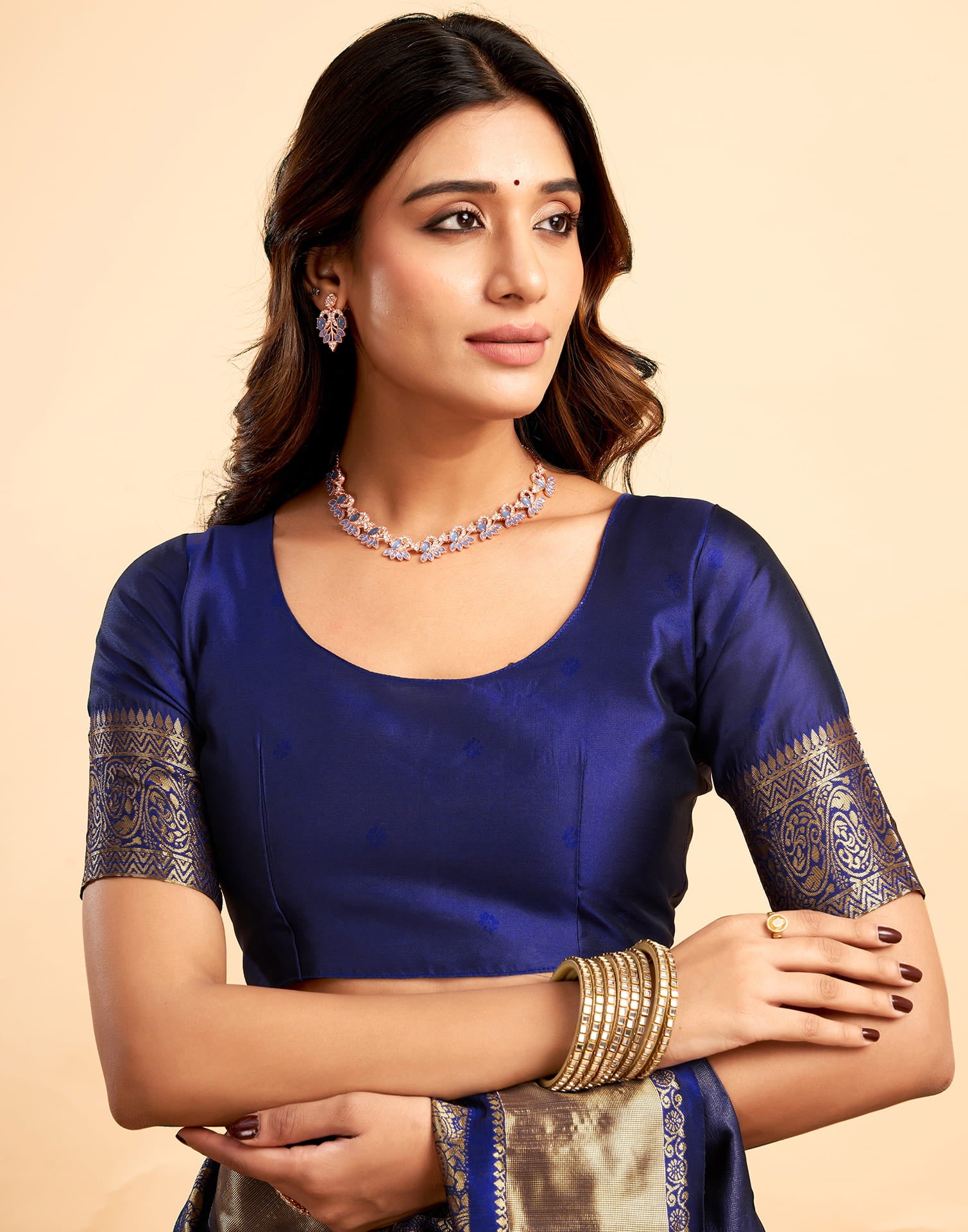 Navy Blue Silk Woven Kanjivaram Saree