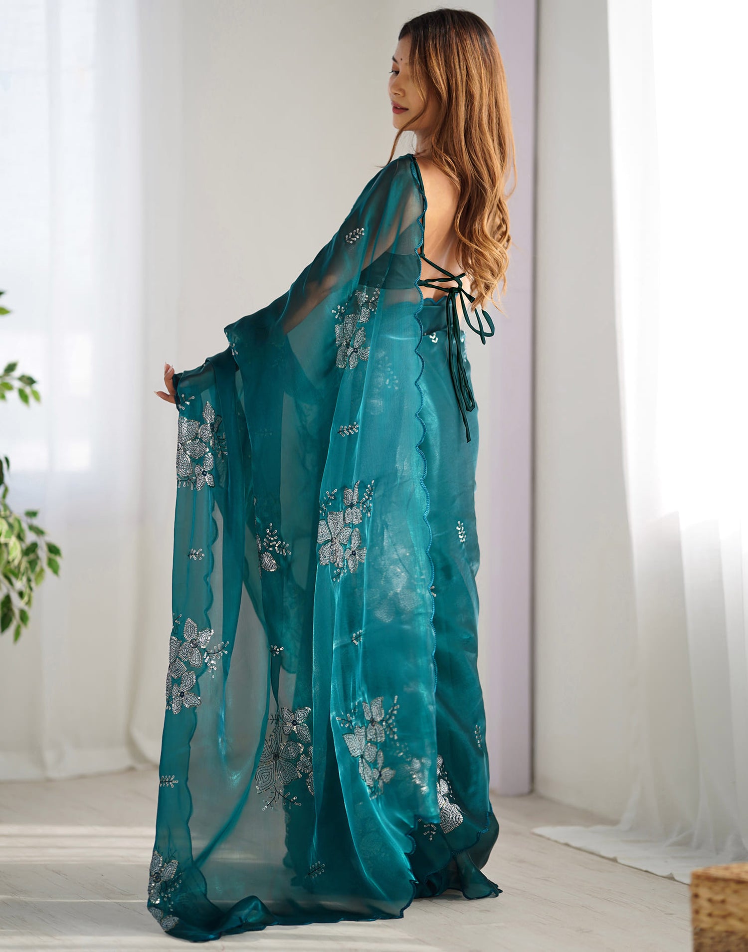 Blue Shimmer Sequence Embellished Saree