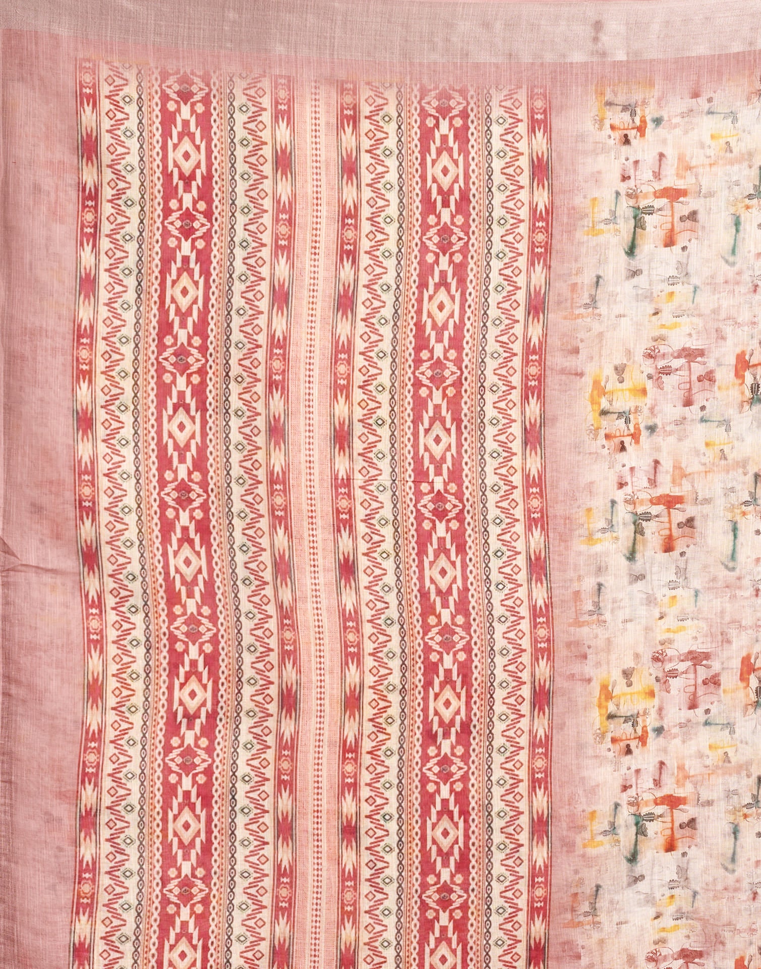 Peach Cotton Blend Printed Saree