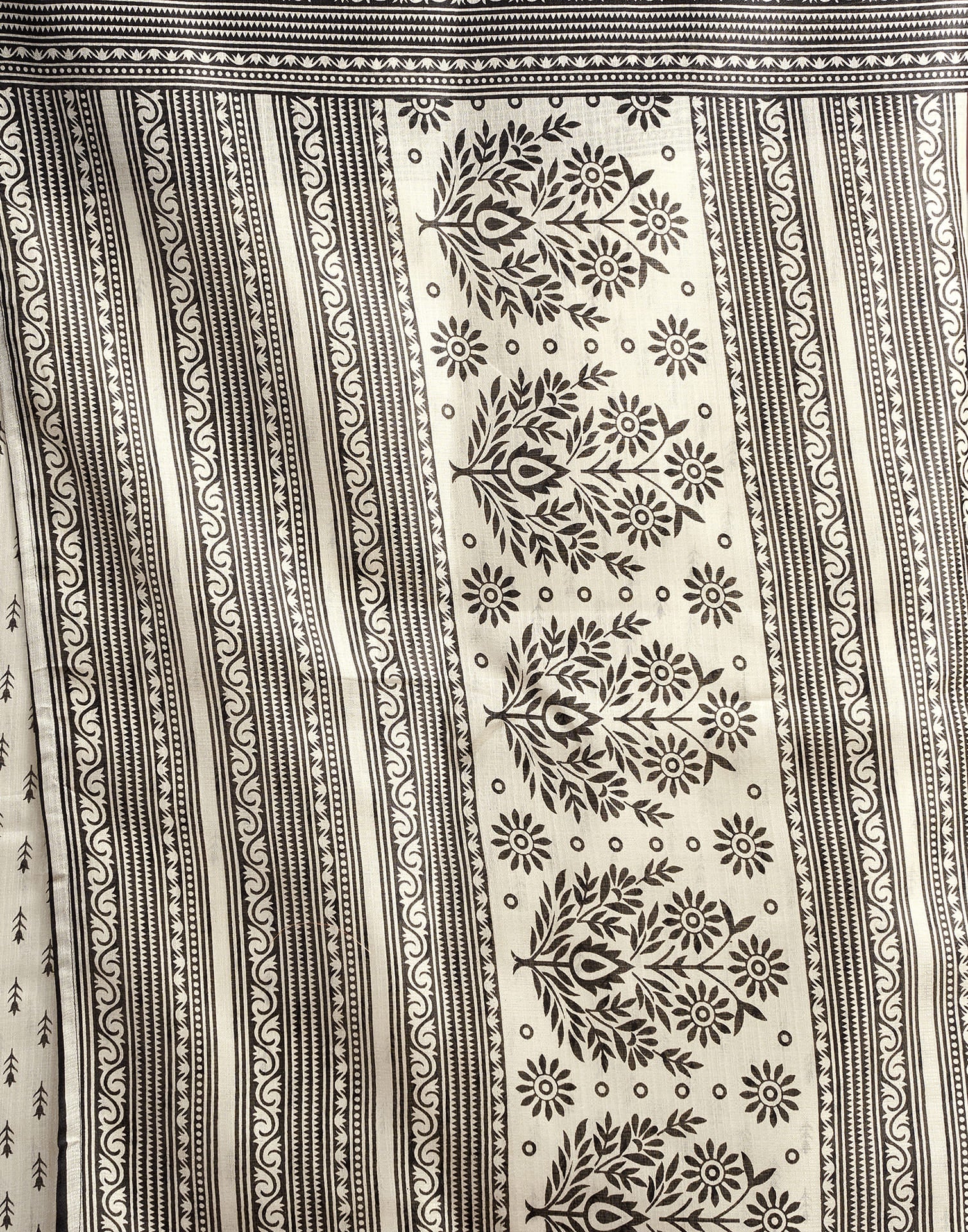 White Cotton Blend Printed Saree