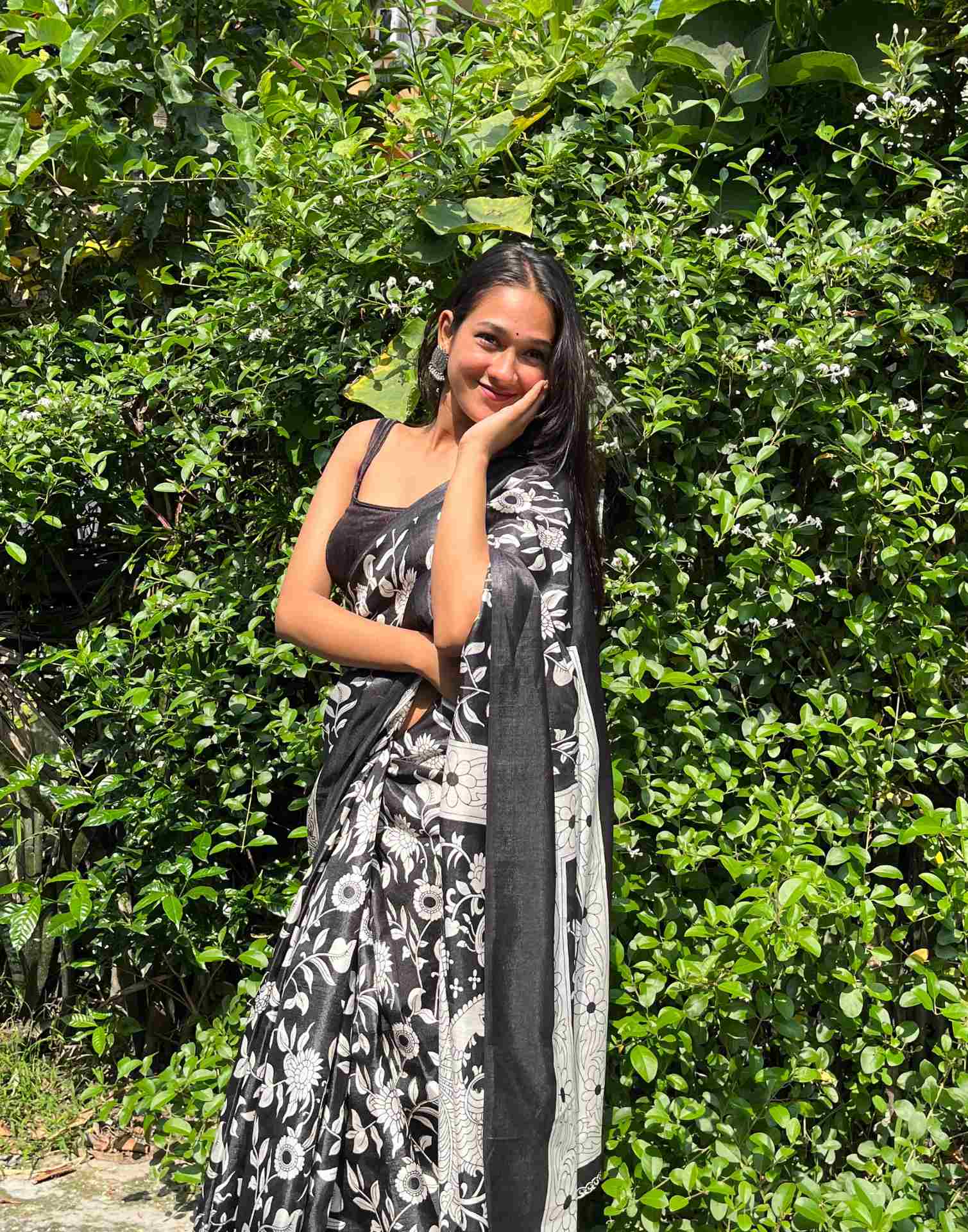 Black Cotton Blend Printed Saree