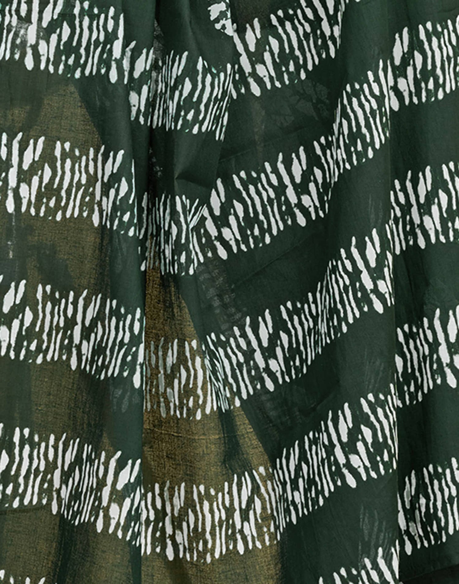 Ready To Wear Dark Green Pure Cotton Printed Saree With Pocket