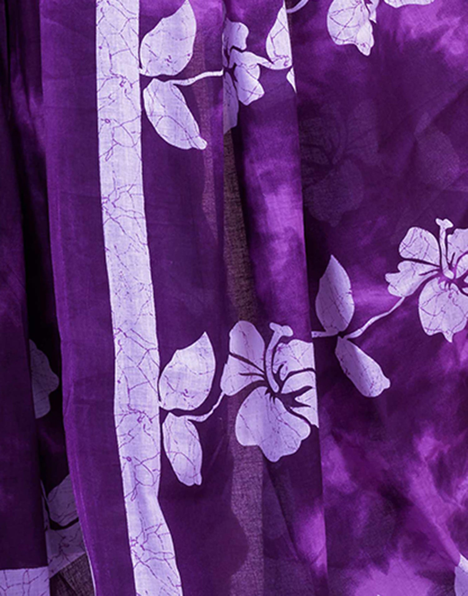 Ready To Wear Purple Pure Cotton Floral Printed Saree With Pocket