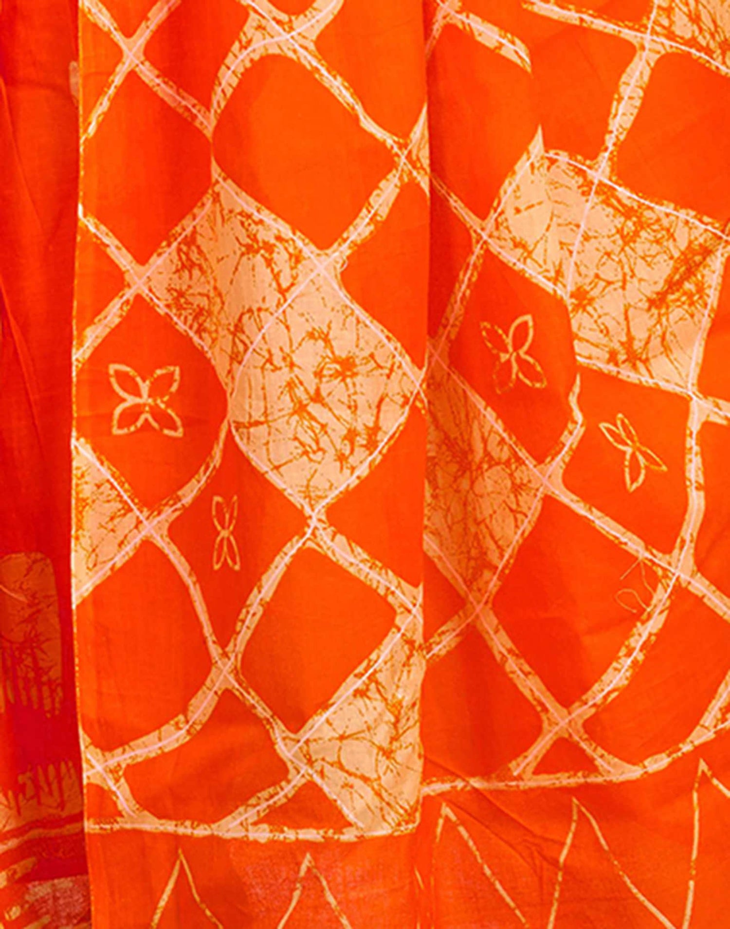 Ready To Wear Orange Pure Cotton Printed Saree With Pocket