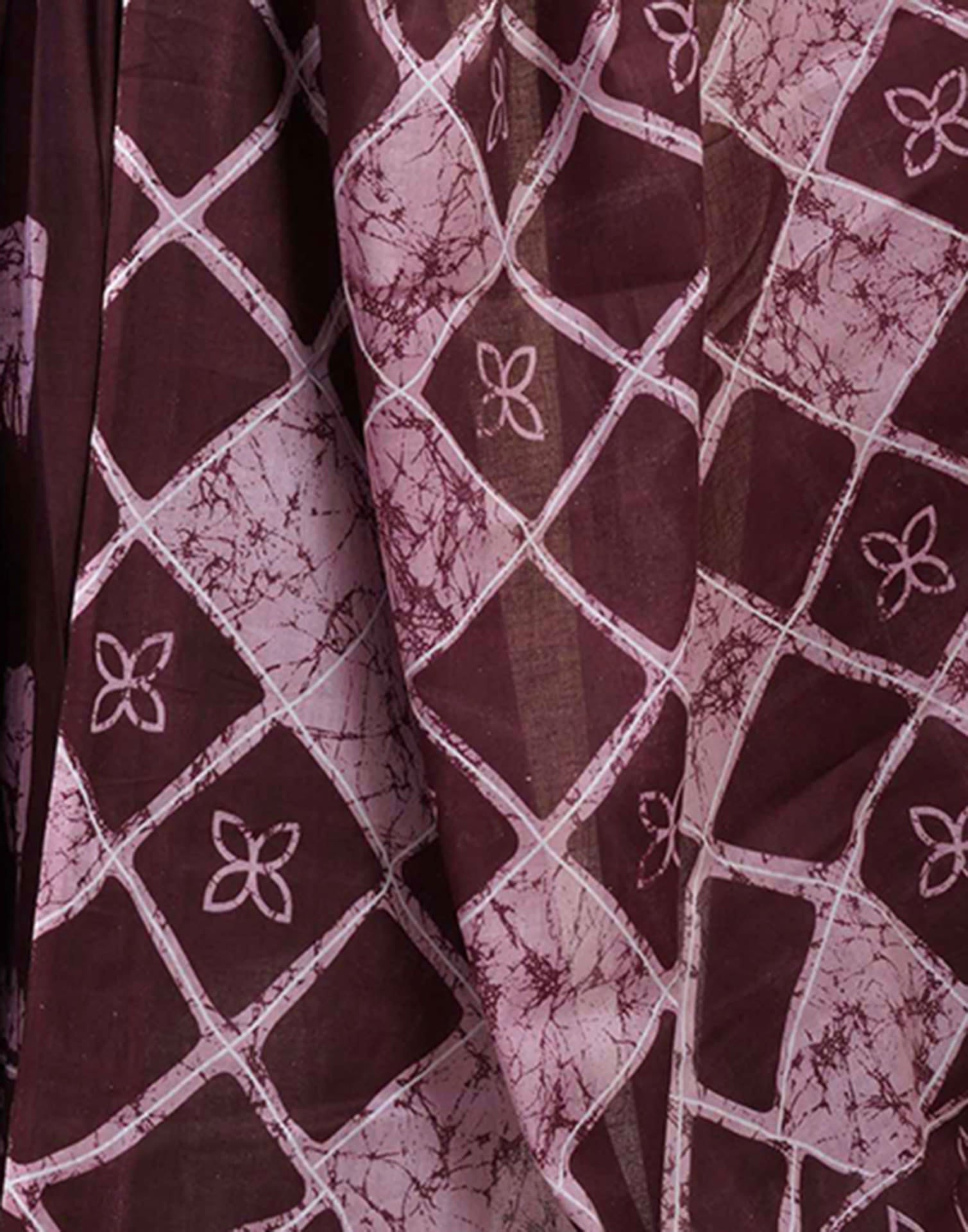 Ready To Wear Wine Pure Cotton Printed Saree With Pocket