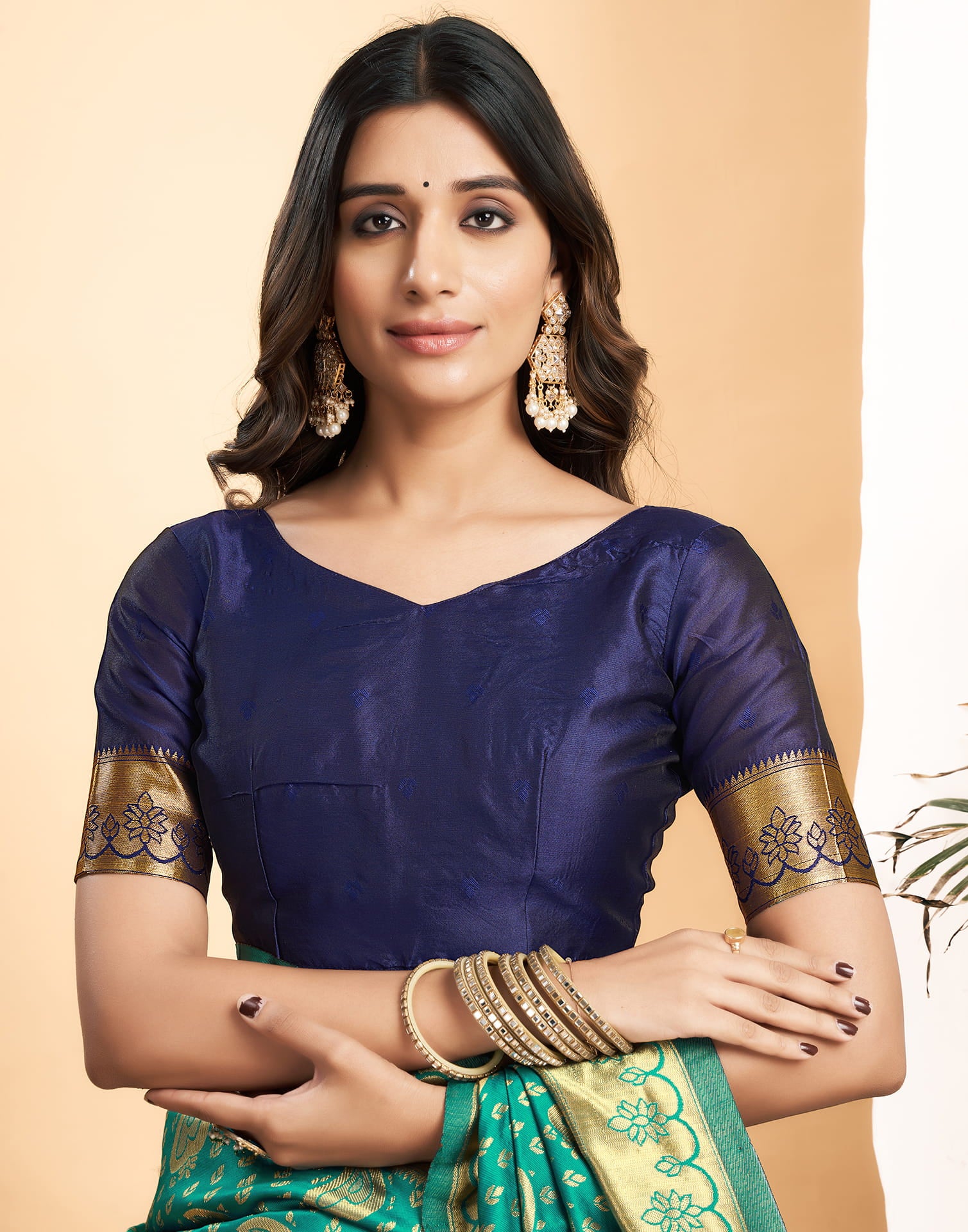 Green Silk Blend Woven Banarasi Saree
