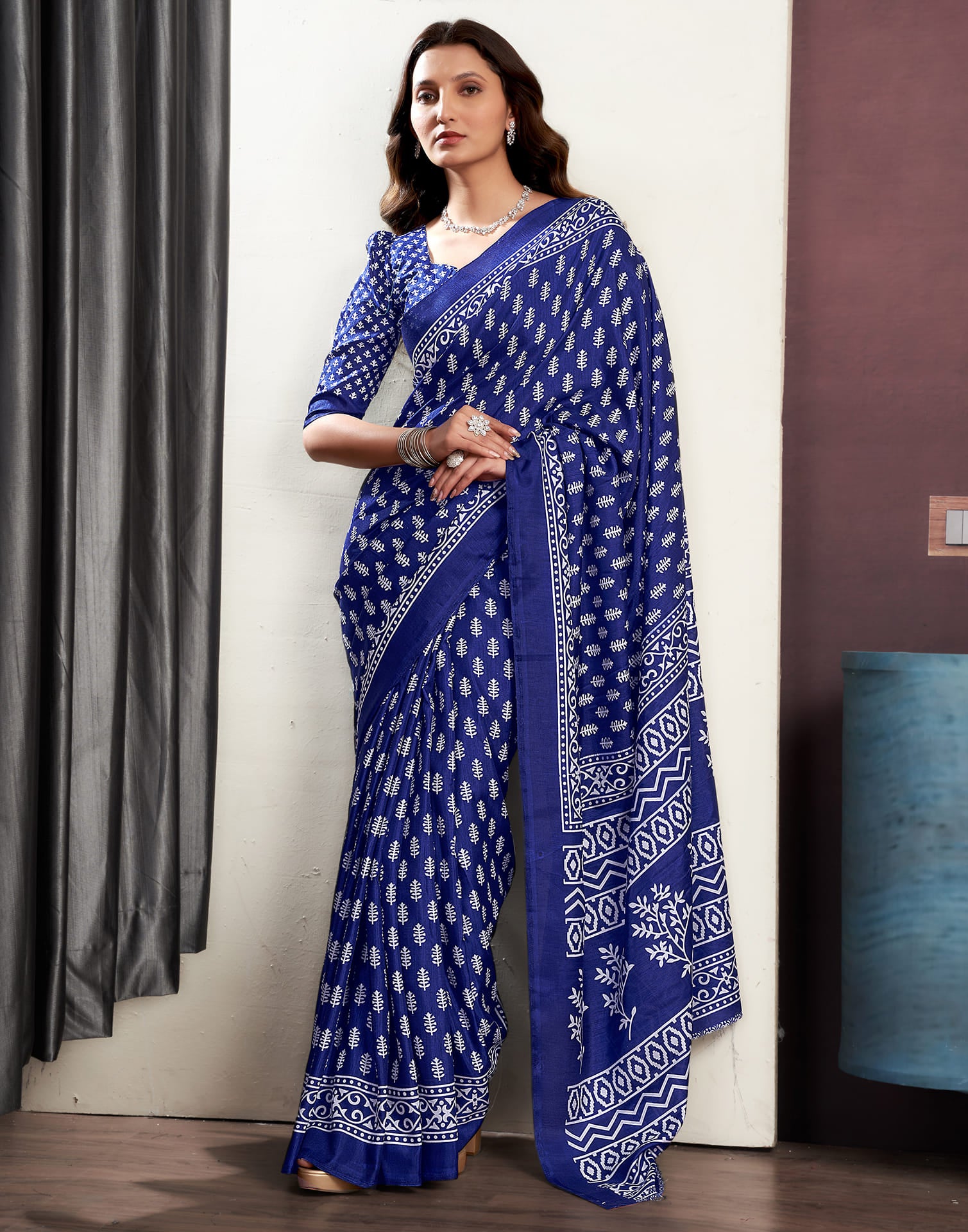 Blue Dola Silk Printed Printed Saree
