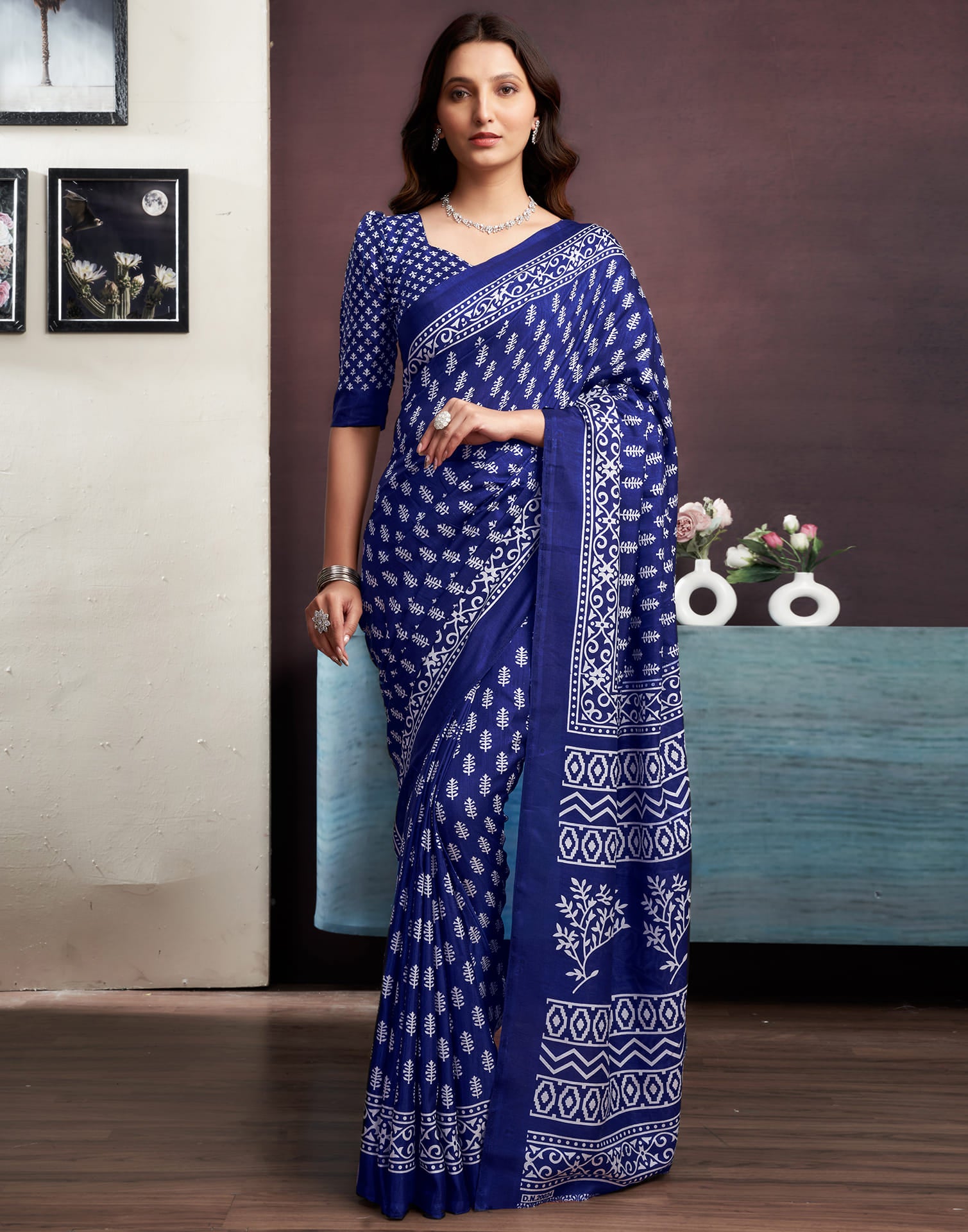 Blue Dola Silk Printed Printed Saree